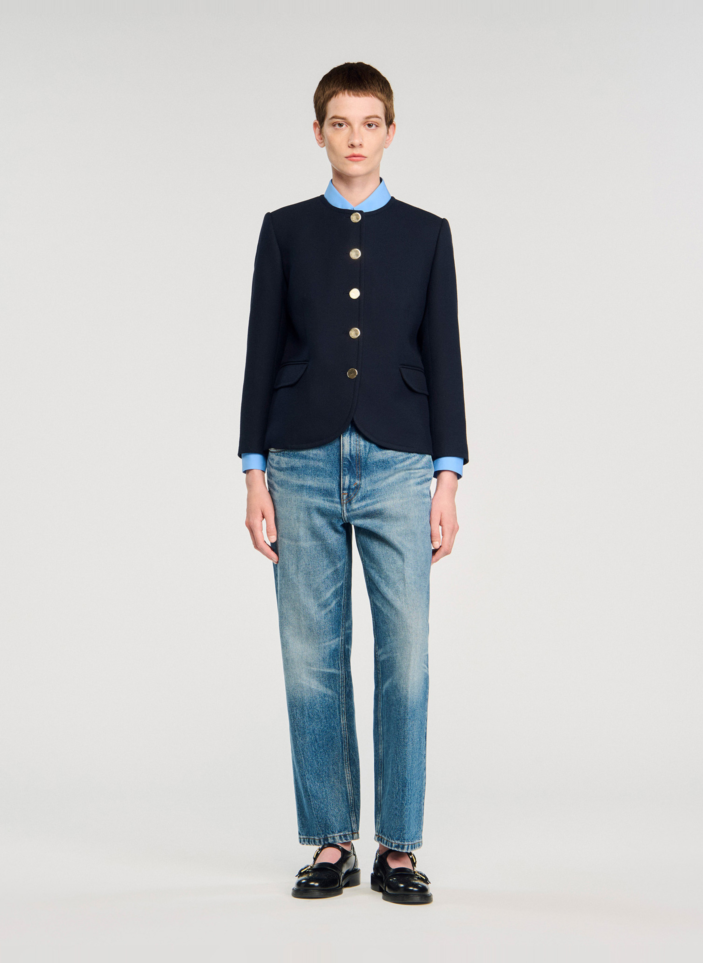 Veste tailleur droite boutonnée SANDRO Bleu