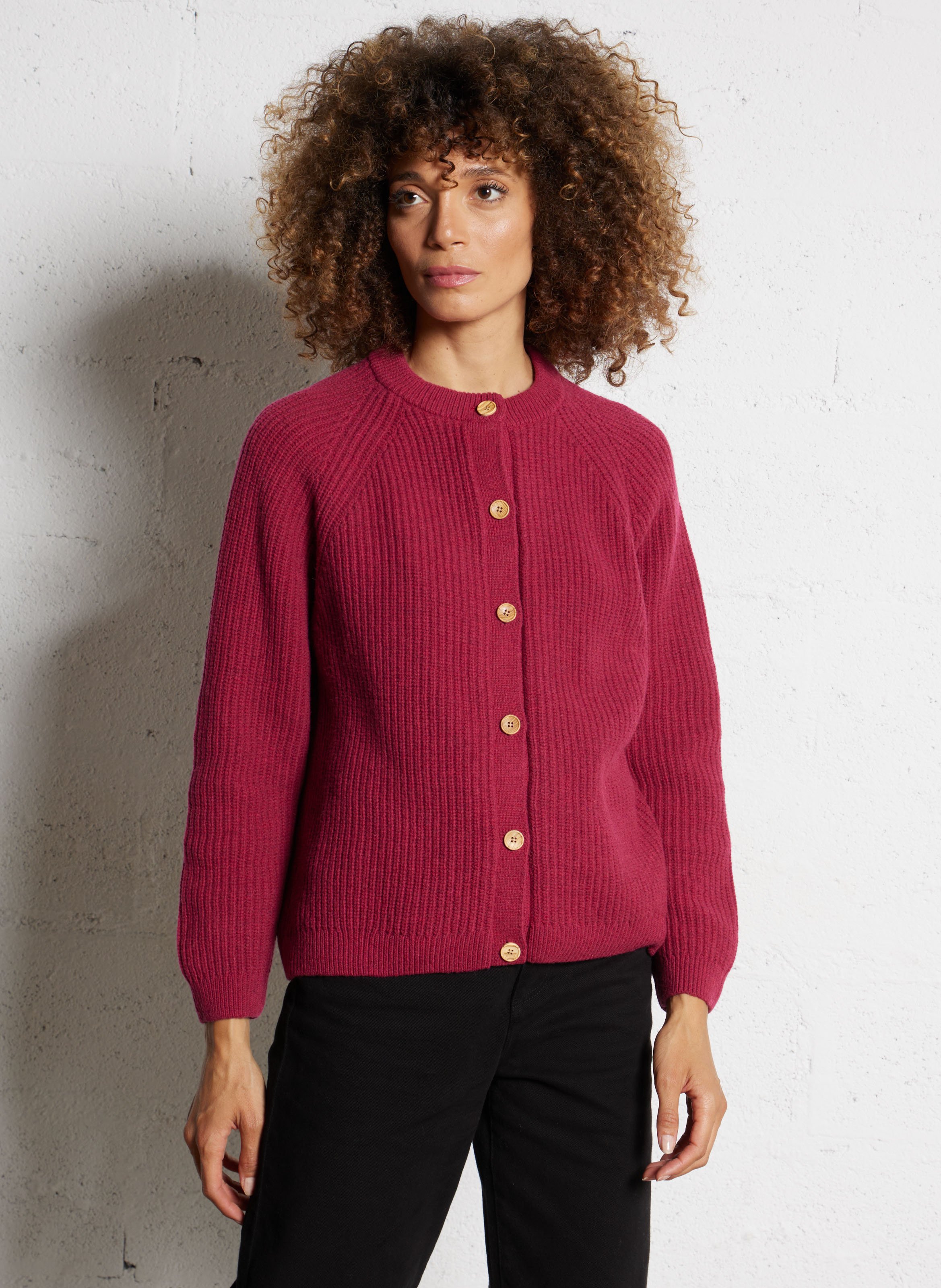 Cardigan boutonné en maille côtelée ARMOR-LUX Rouge