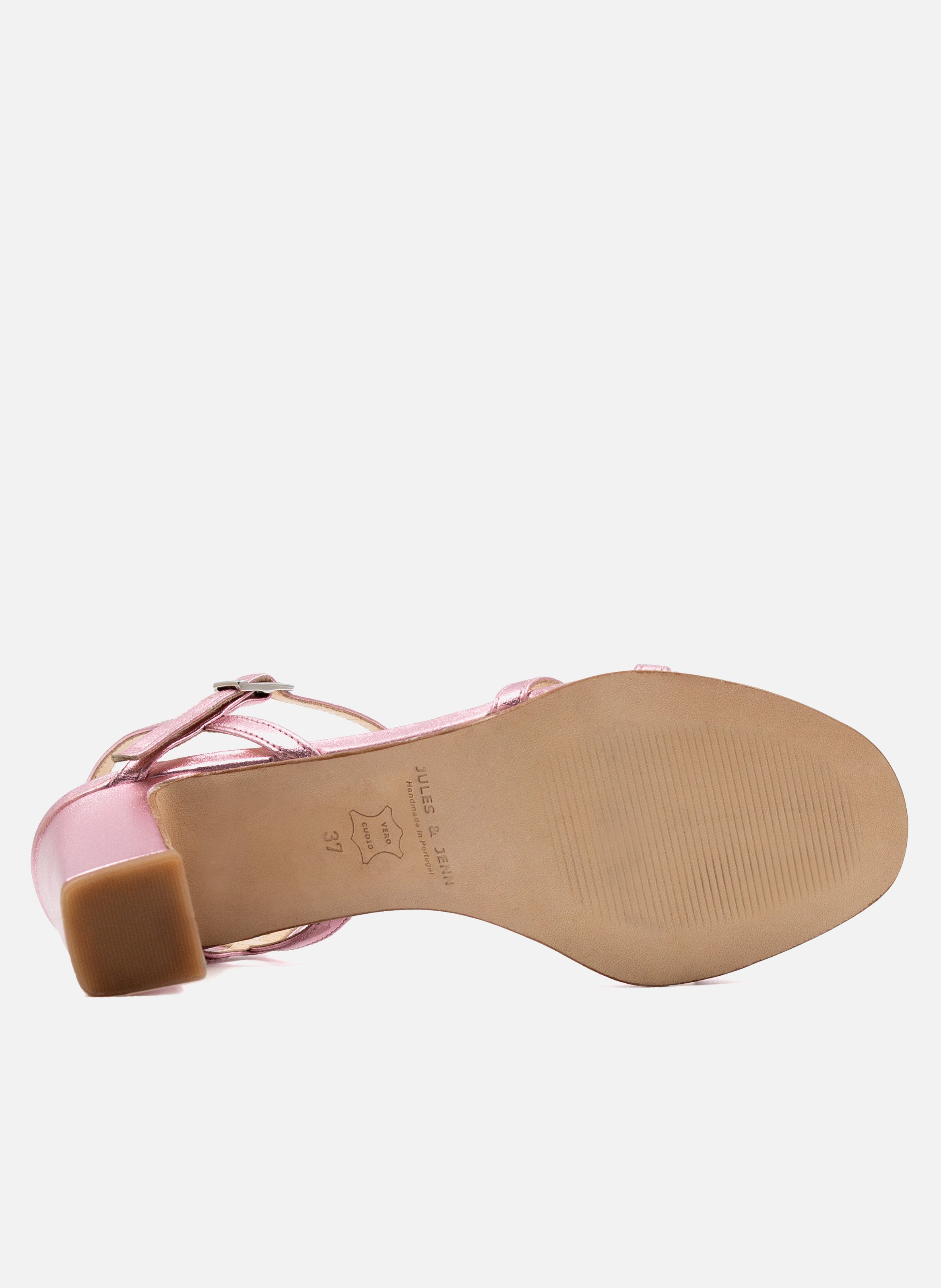 Sandales talon épurées cuir métallisé JULES & JENN Rose