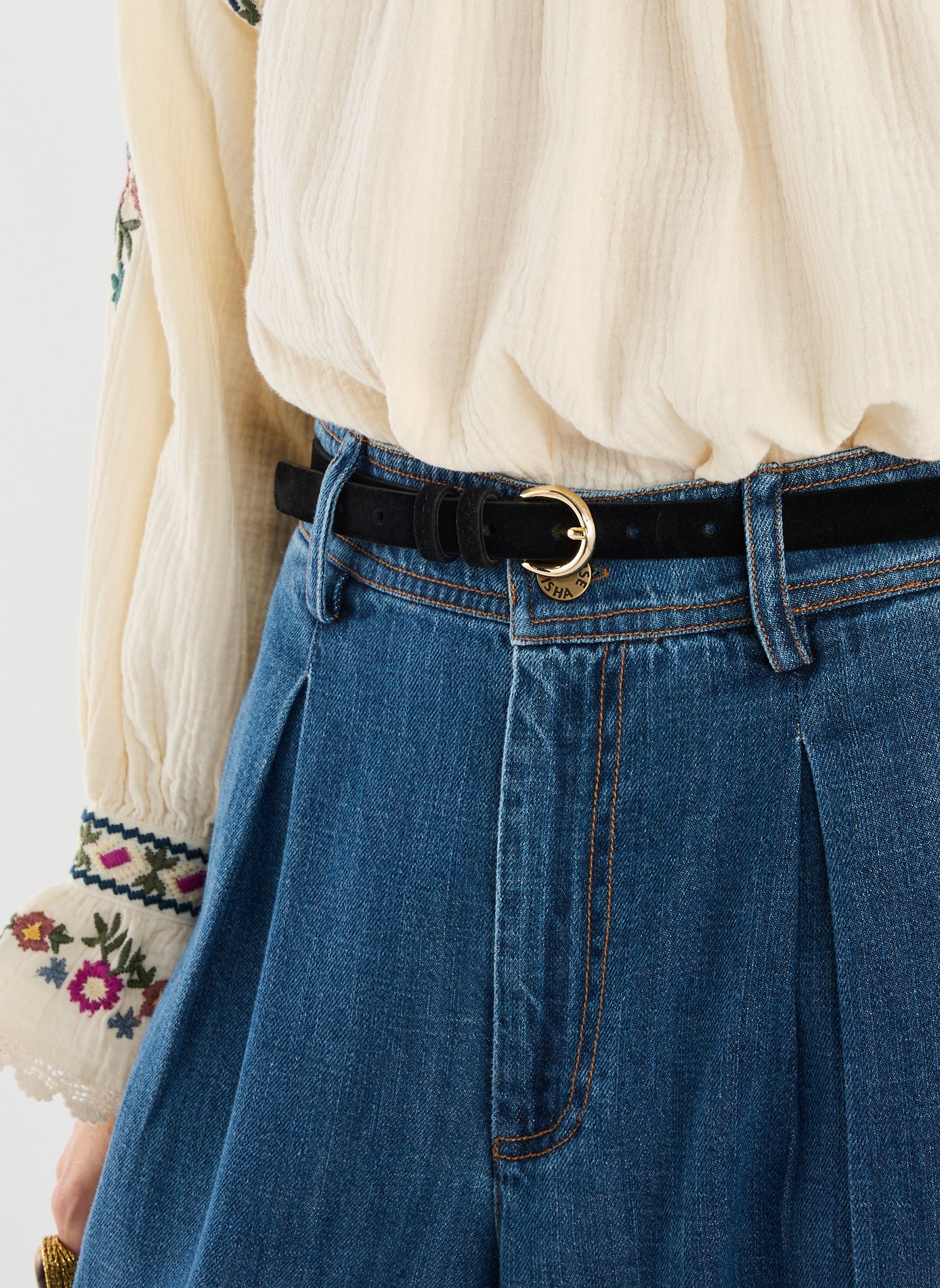 Ceinture fine en cuir suédé SAISON 1865 Noir