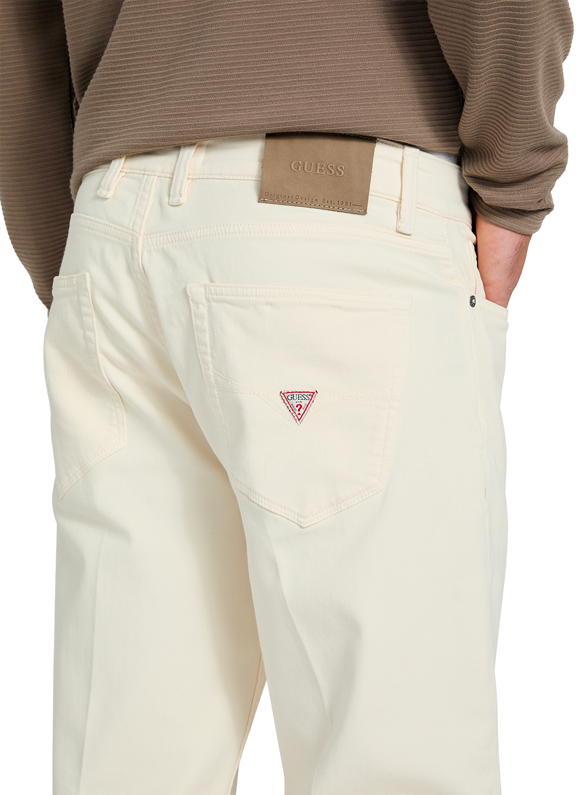 Pantalon coupe droite en coton mélangé GUESS Beige