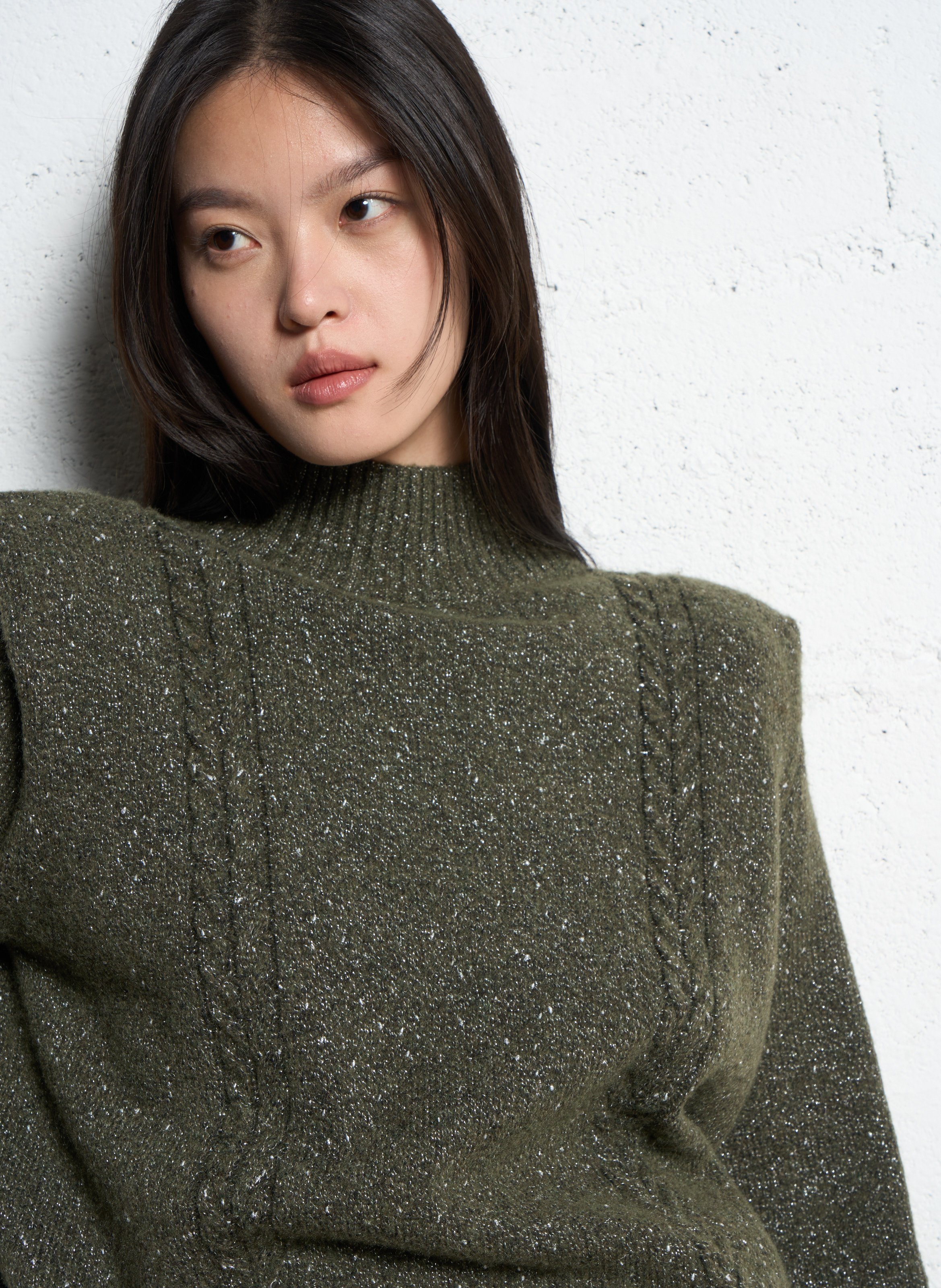 Pull court tressé à détails métallisés IKKS Kaki