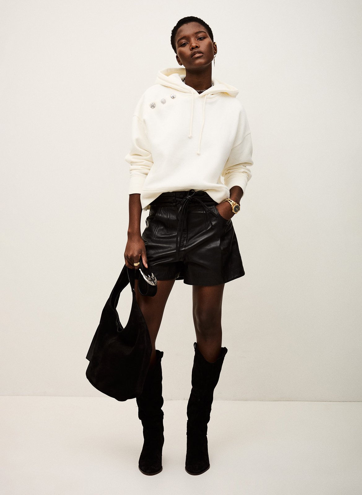 Sweat droit à capuche uni et boutons bijoux didi BA&SH Beige