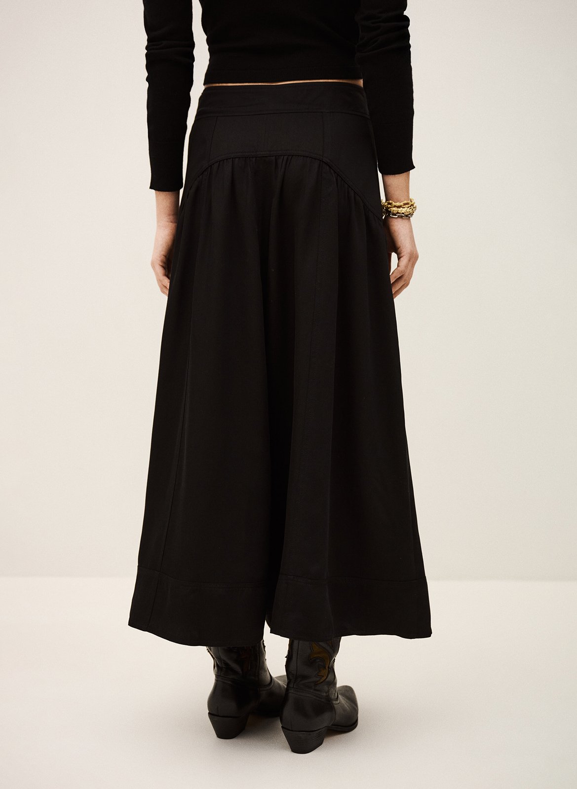 Jupe longue évasée unie à œillets ponia BA&SH Noir