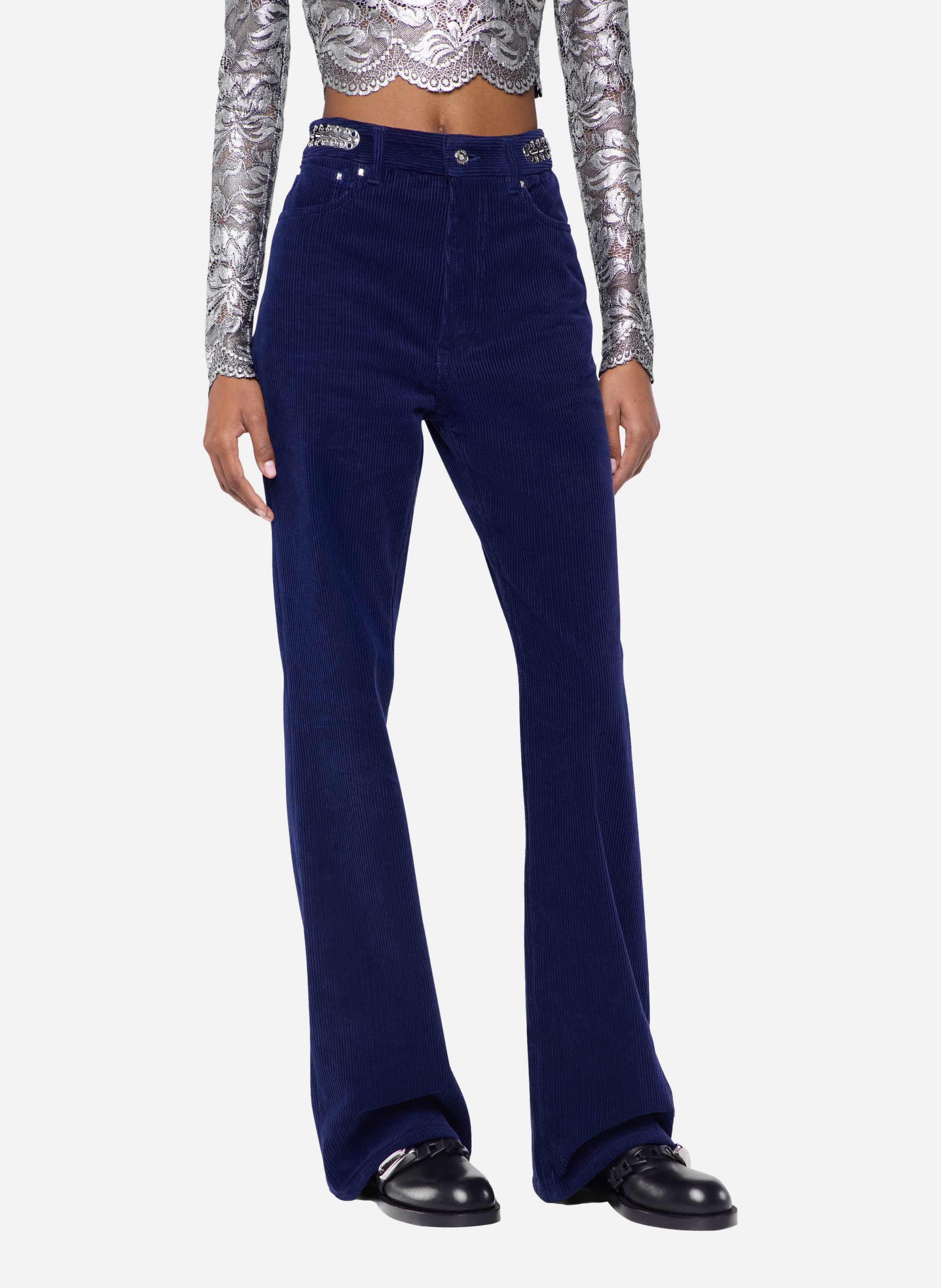 Pantalon baggy en velours RABANNE Bleu