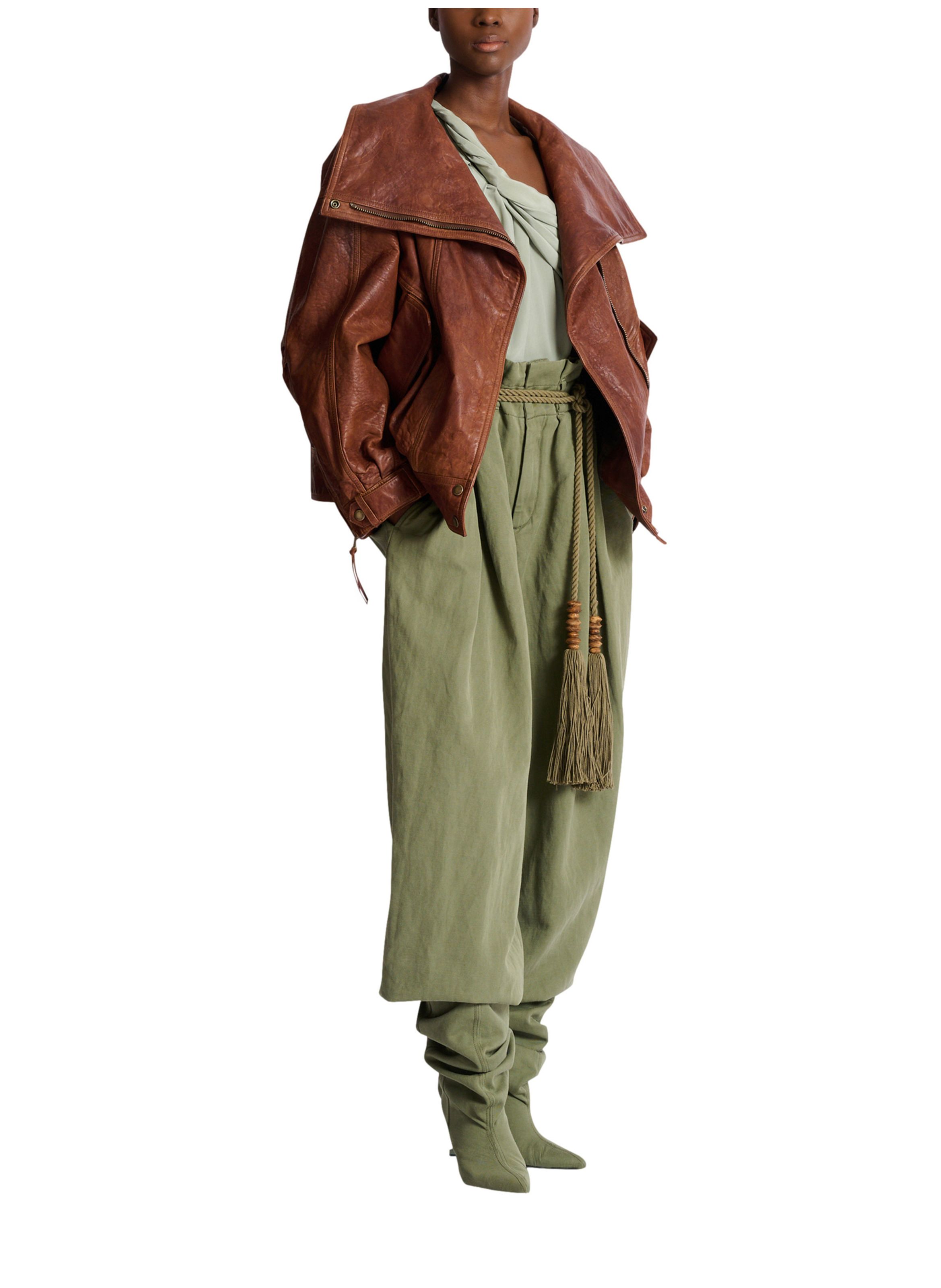 Bomber en cuir d’agneau BALMAIN Marron