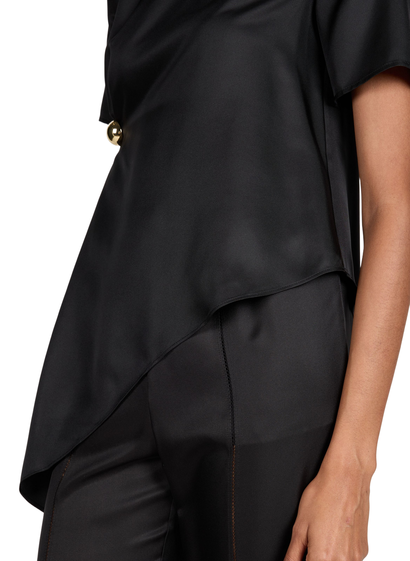 Silk short-sleeve asymmetric top LOULOU DE SAISON Black