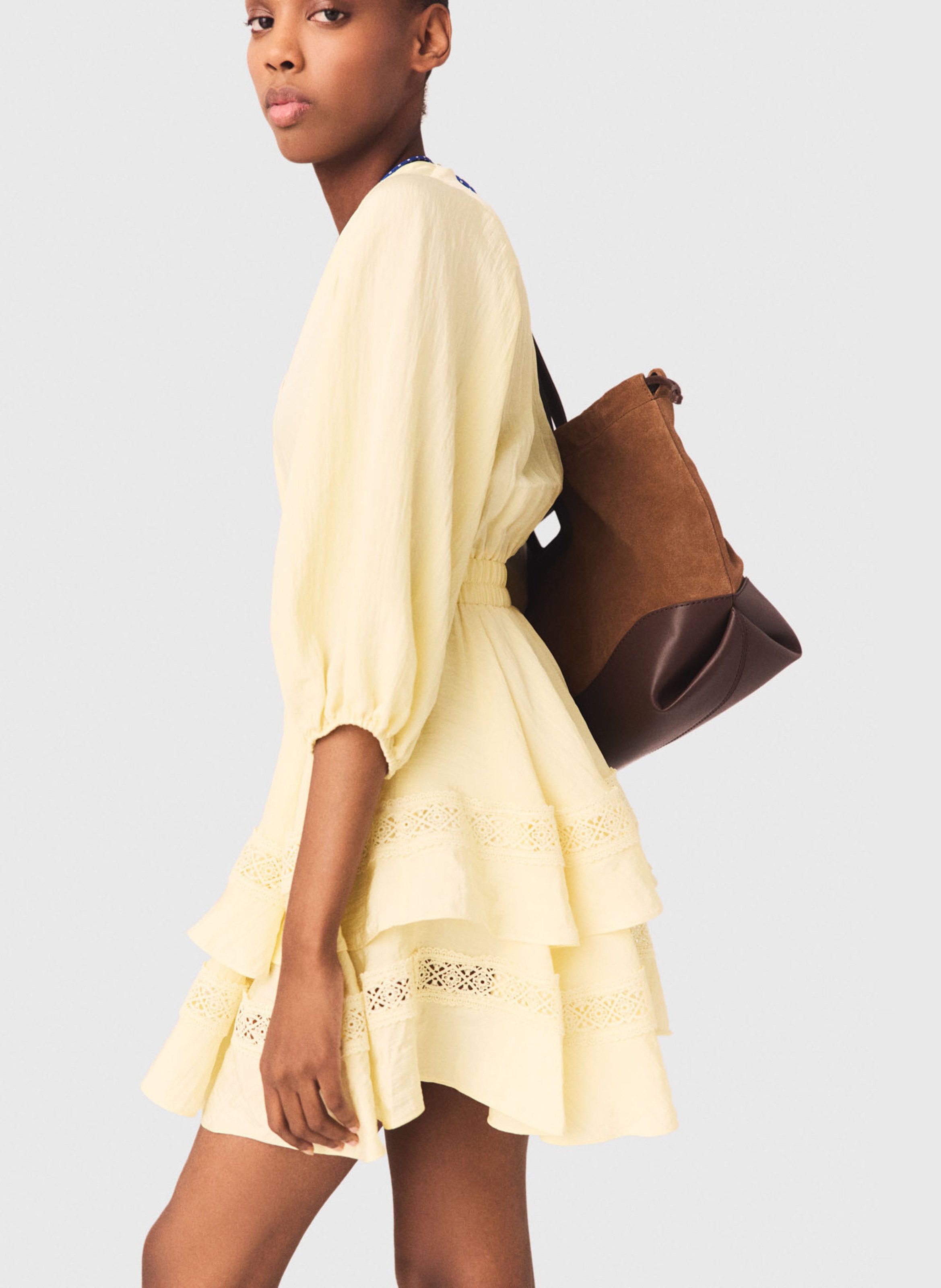 Robe courte évasée col v MAJE Jaune