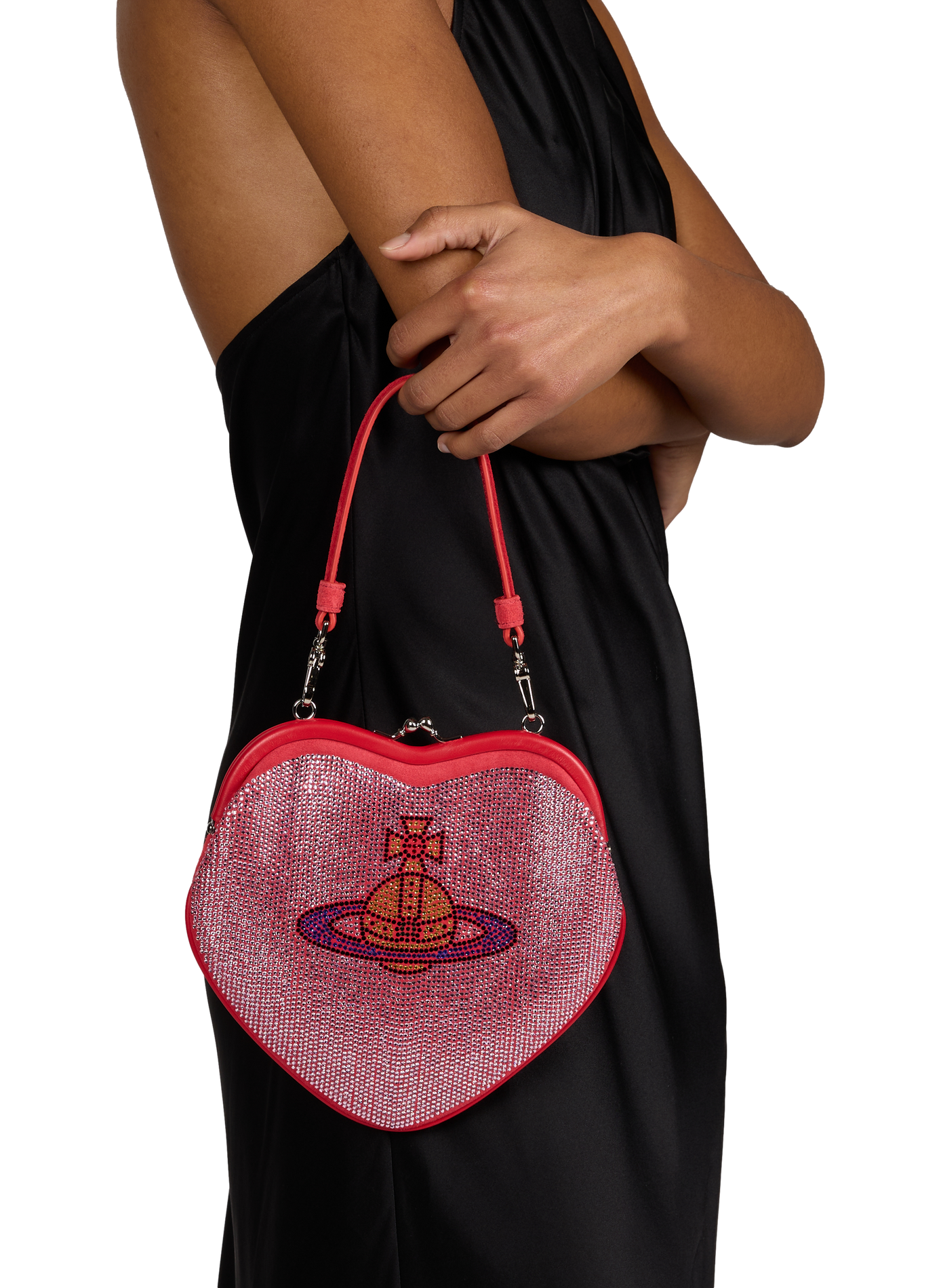 Pochette coeur à strass en cuir VIVIENNE WESTWOOD Rose