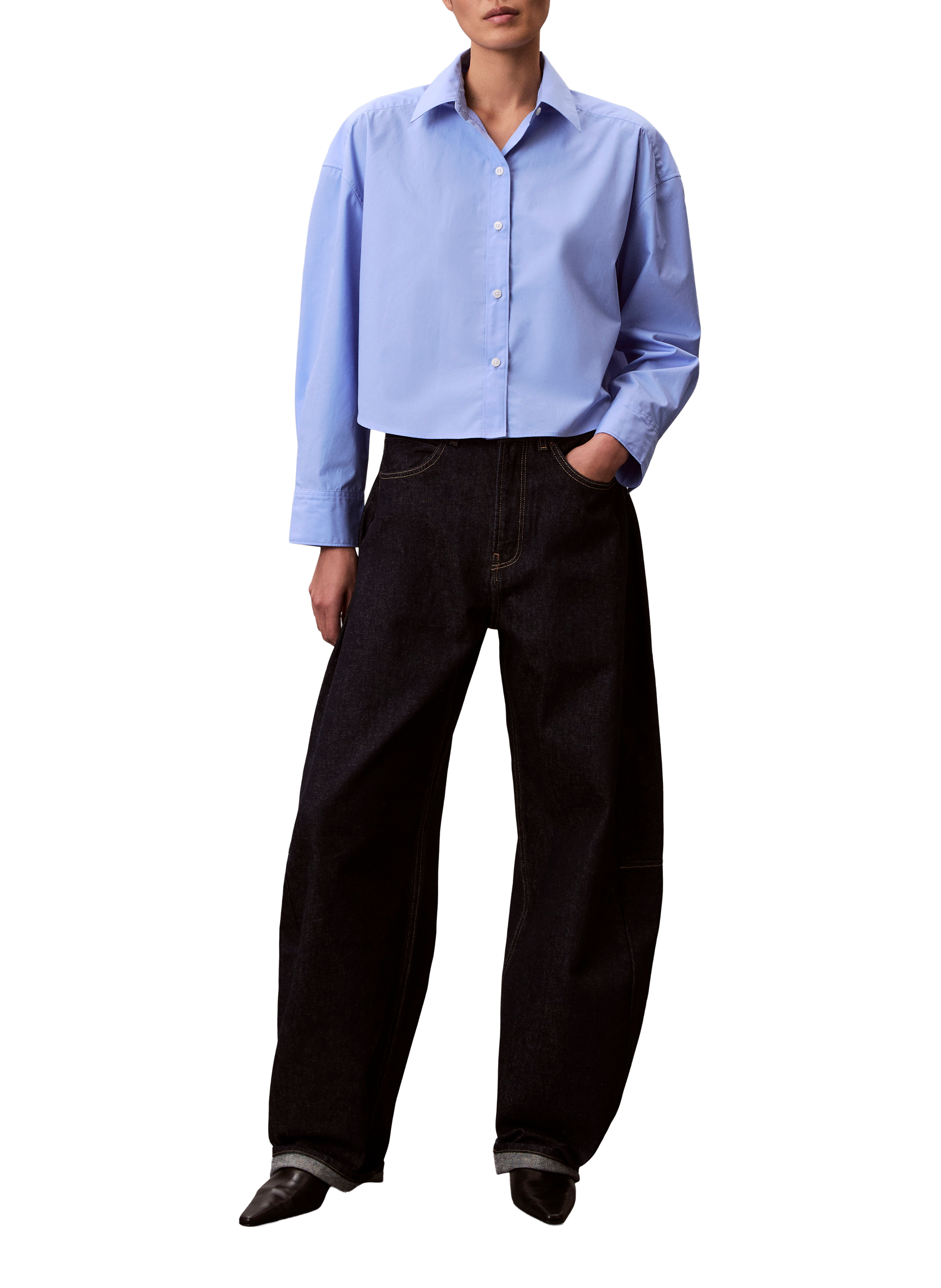 Chemise à coupe crop en coton CALVIN KLEIN Bleu