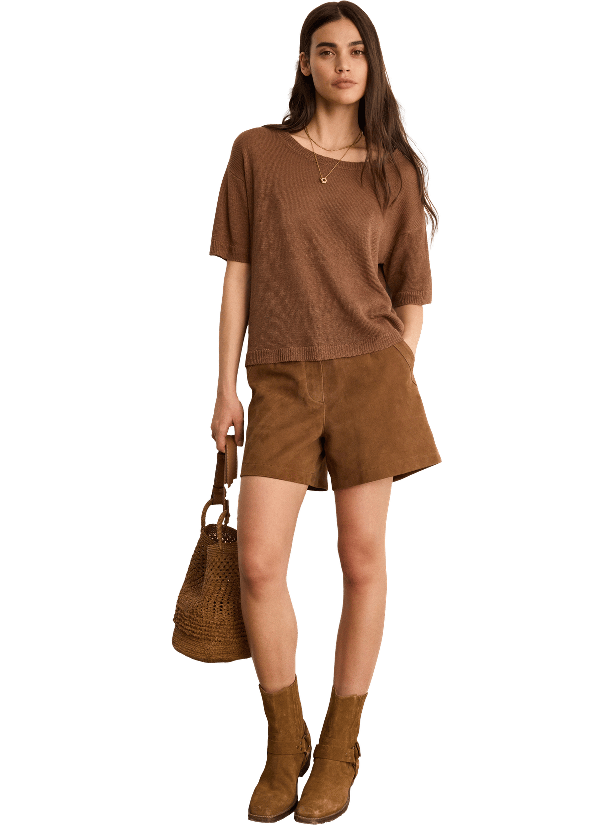 Pull ample en lin à manches courtes - laelia PABLO Marron