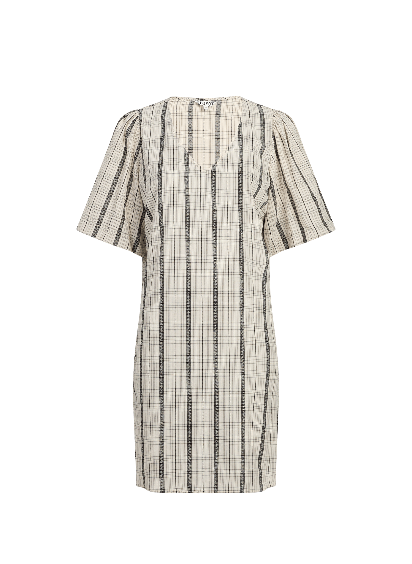 Robe manches courtes à carreaux en coton mélangé OBJECT Beige