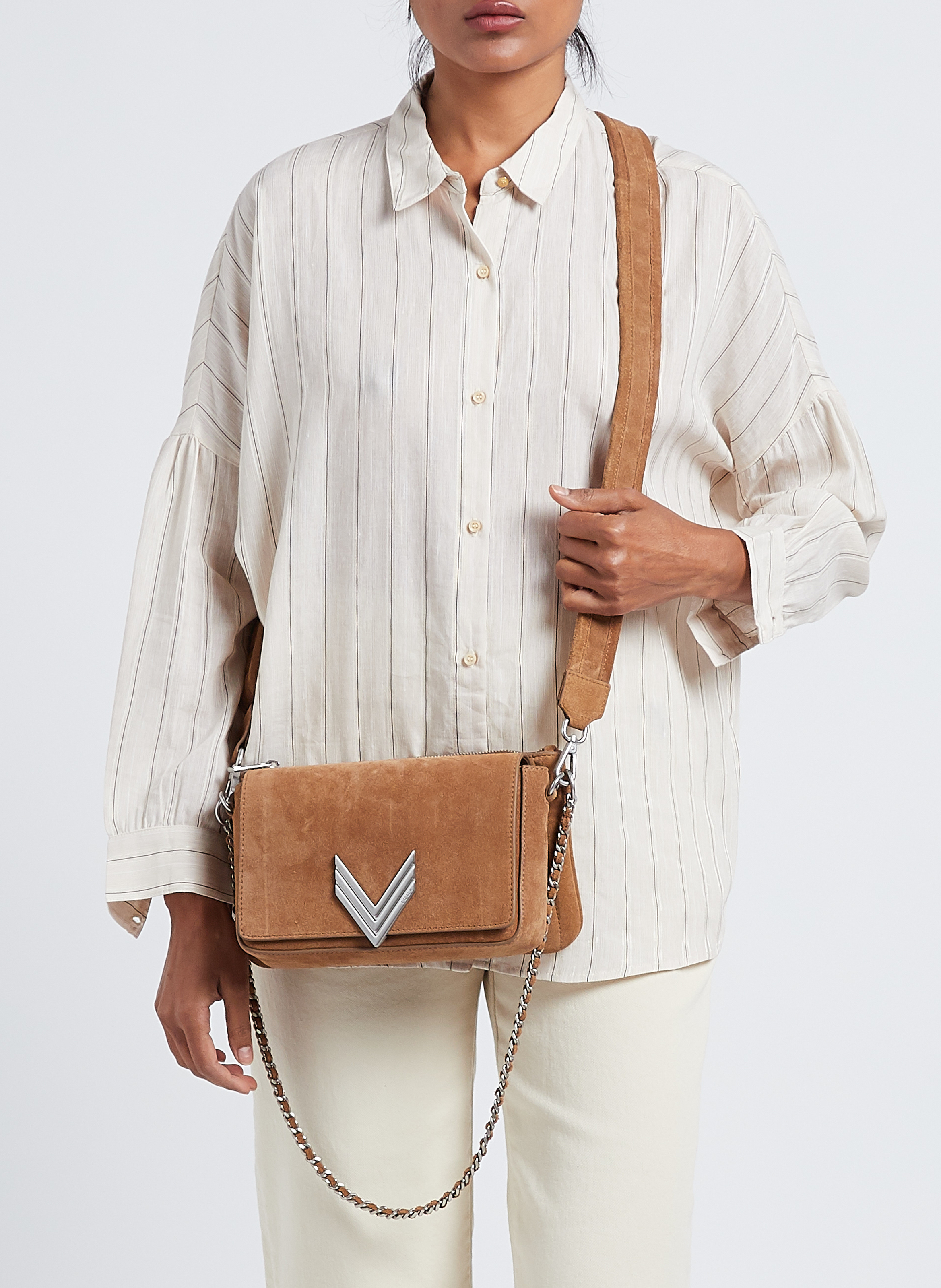Sac bandoulière matelassé en cuir IKKS Marron