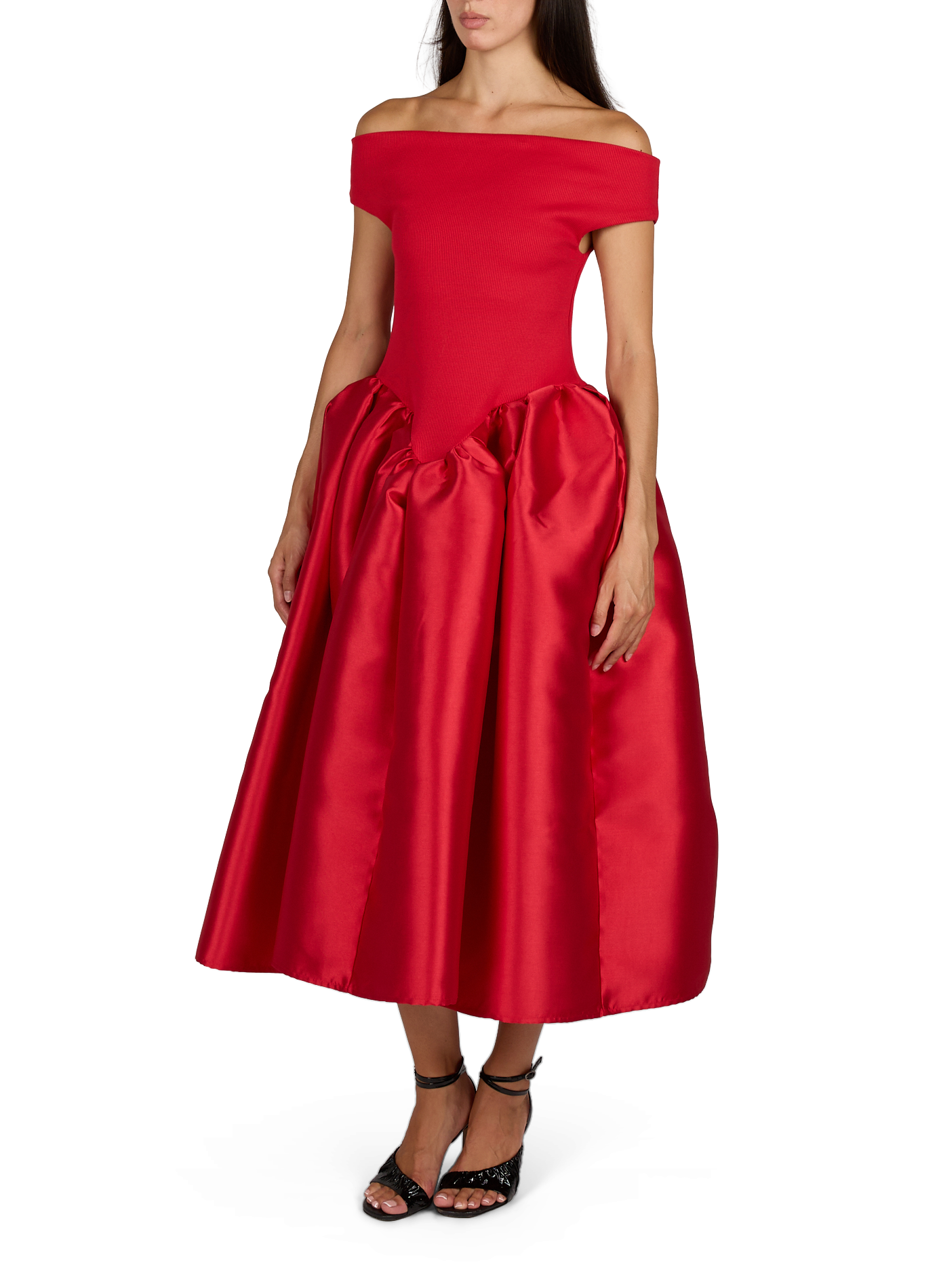 Robe longue évasée en coton mélangé MARQUES ALMEIDA Rouge