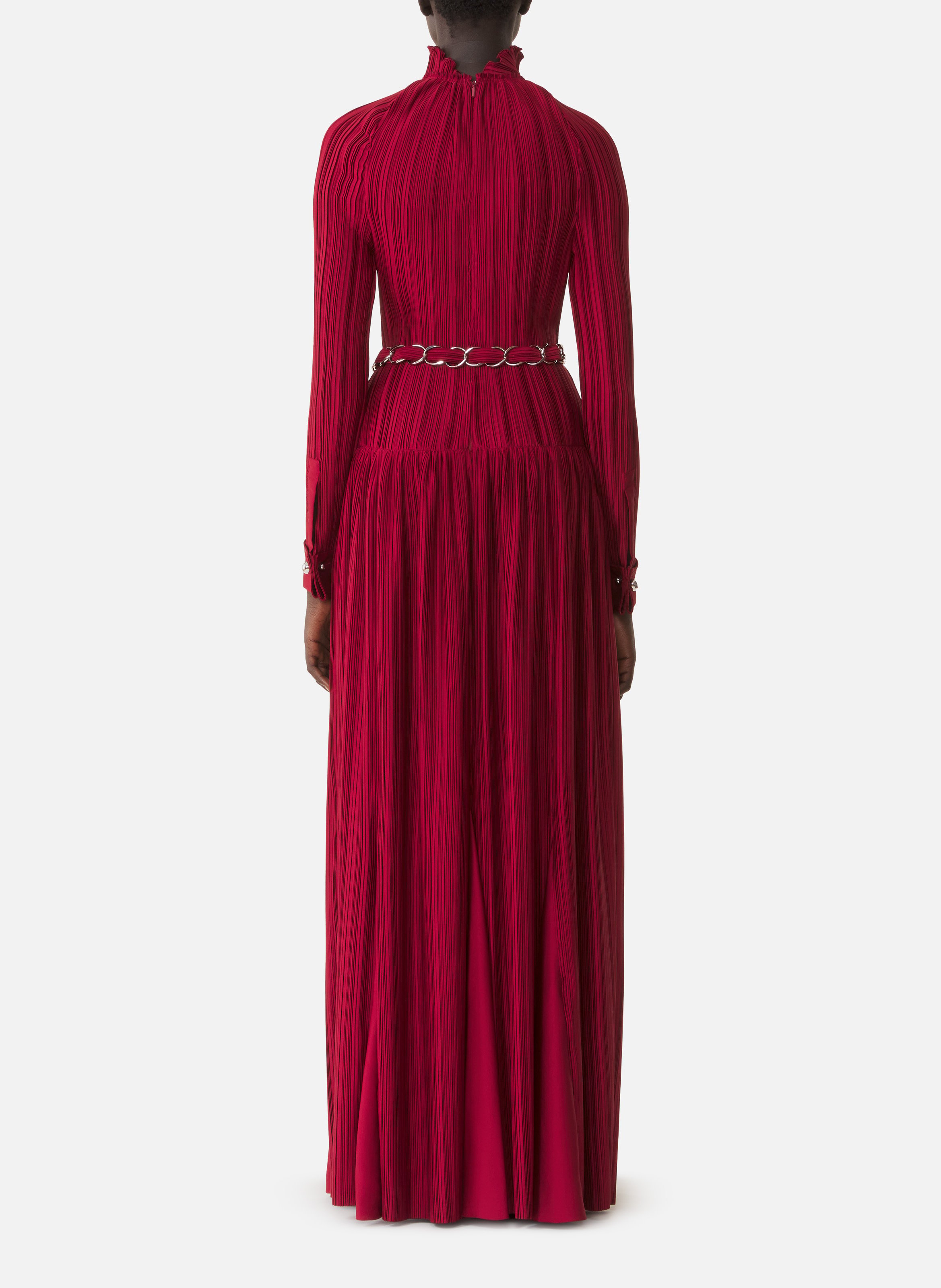 Robe longue en charmeuse plissée LANVIN Rouge
