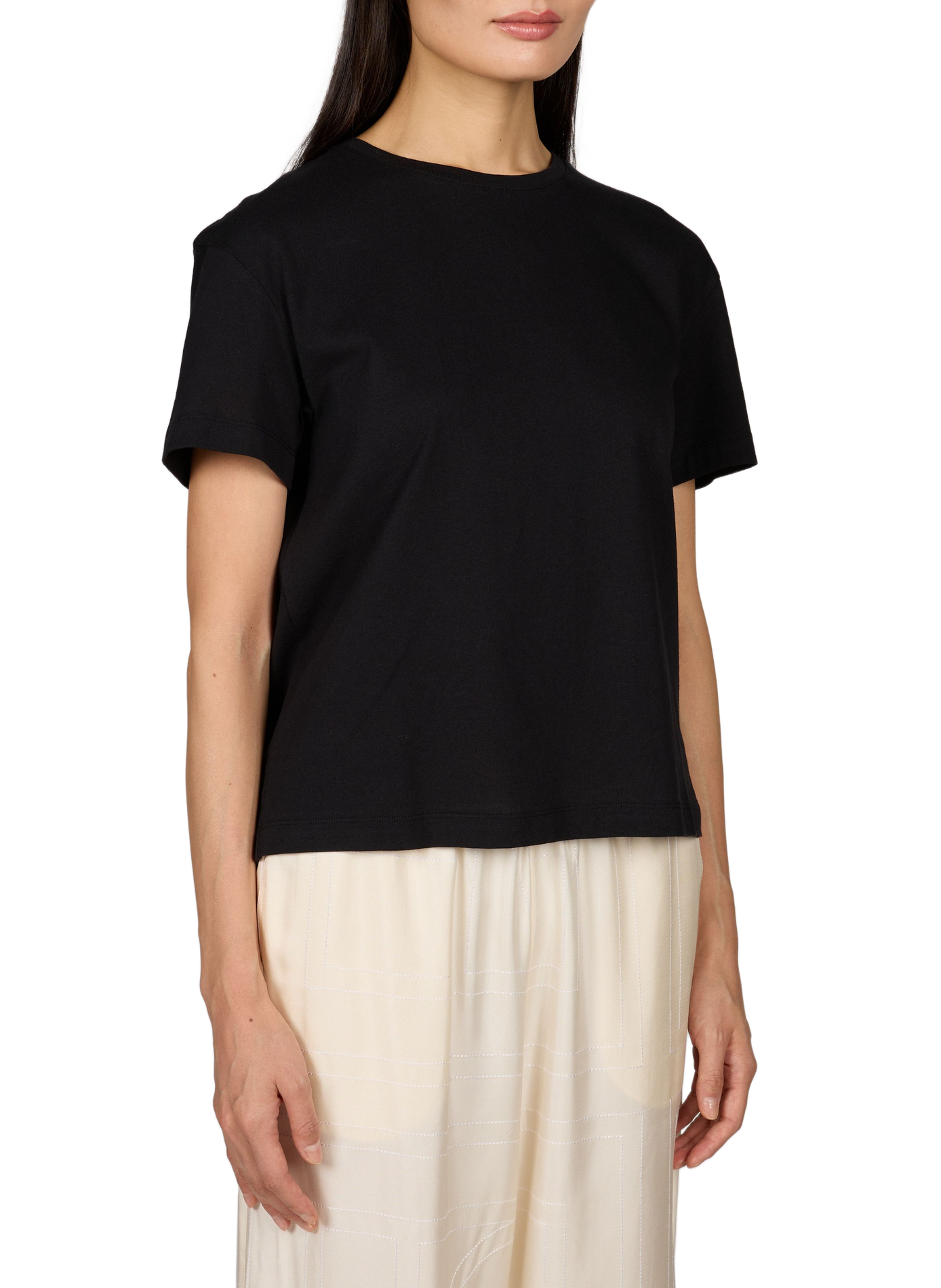 Straight cut organic cotton embroidered t-shirt TOTEME Black