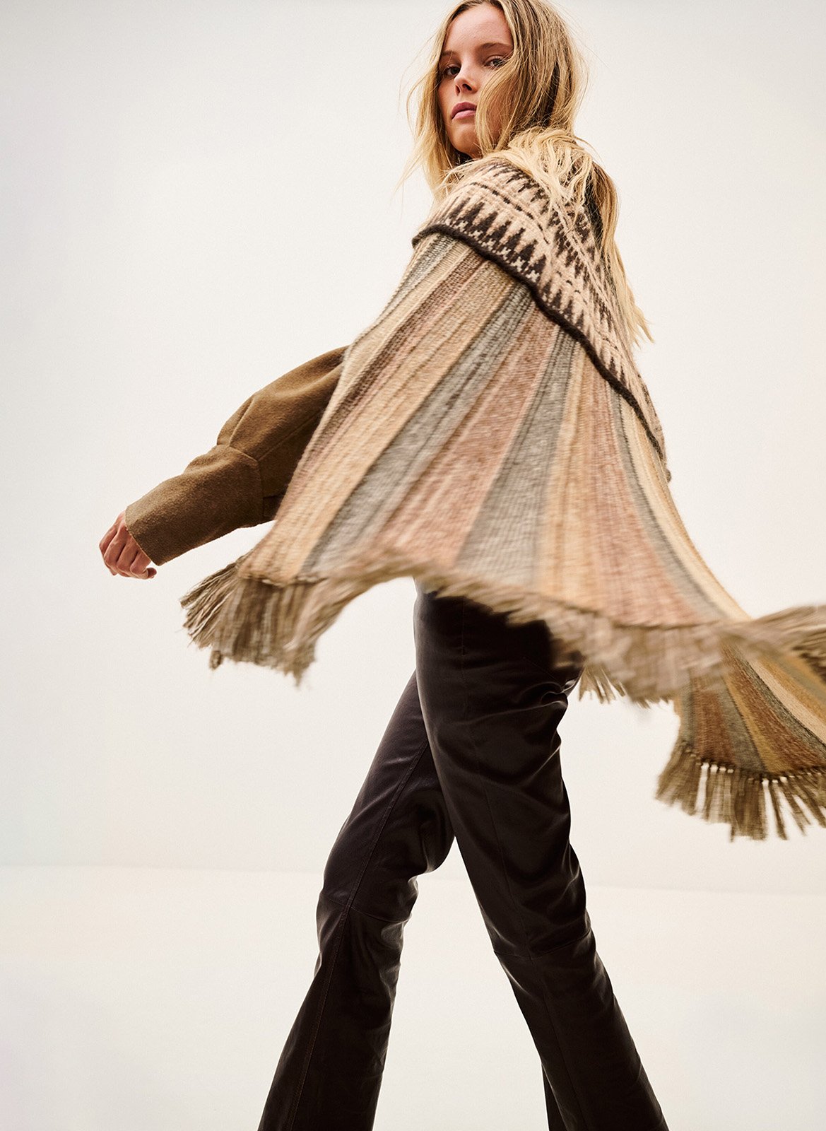 Poncho ample en laine mélangée prato BA&SH Marron