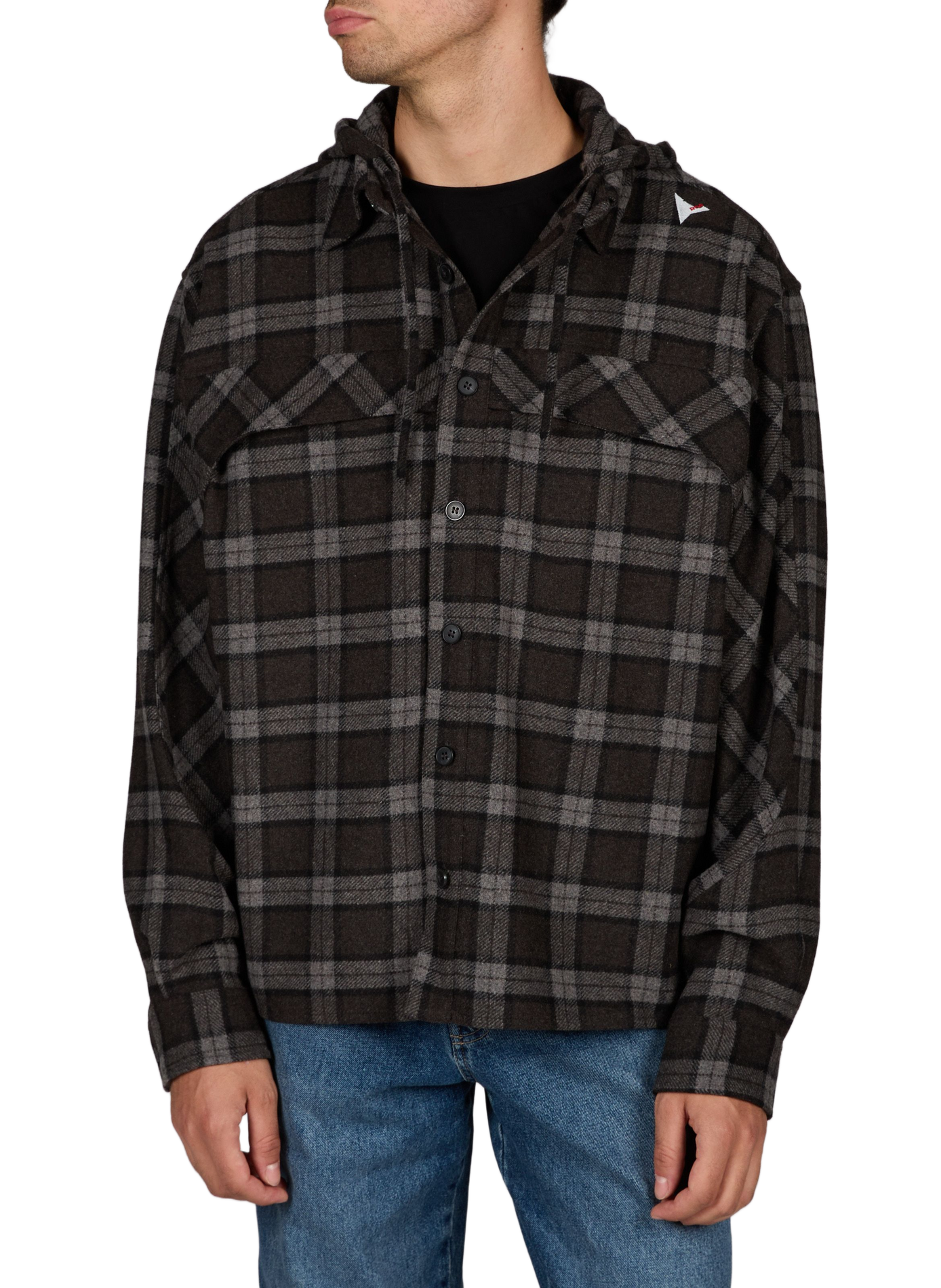 Logg straight-fit checked shirt with a classic collar and hood ROA Grey