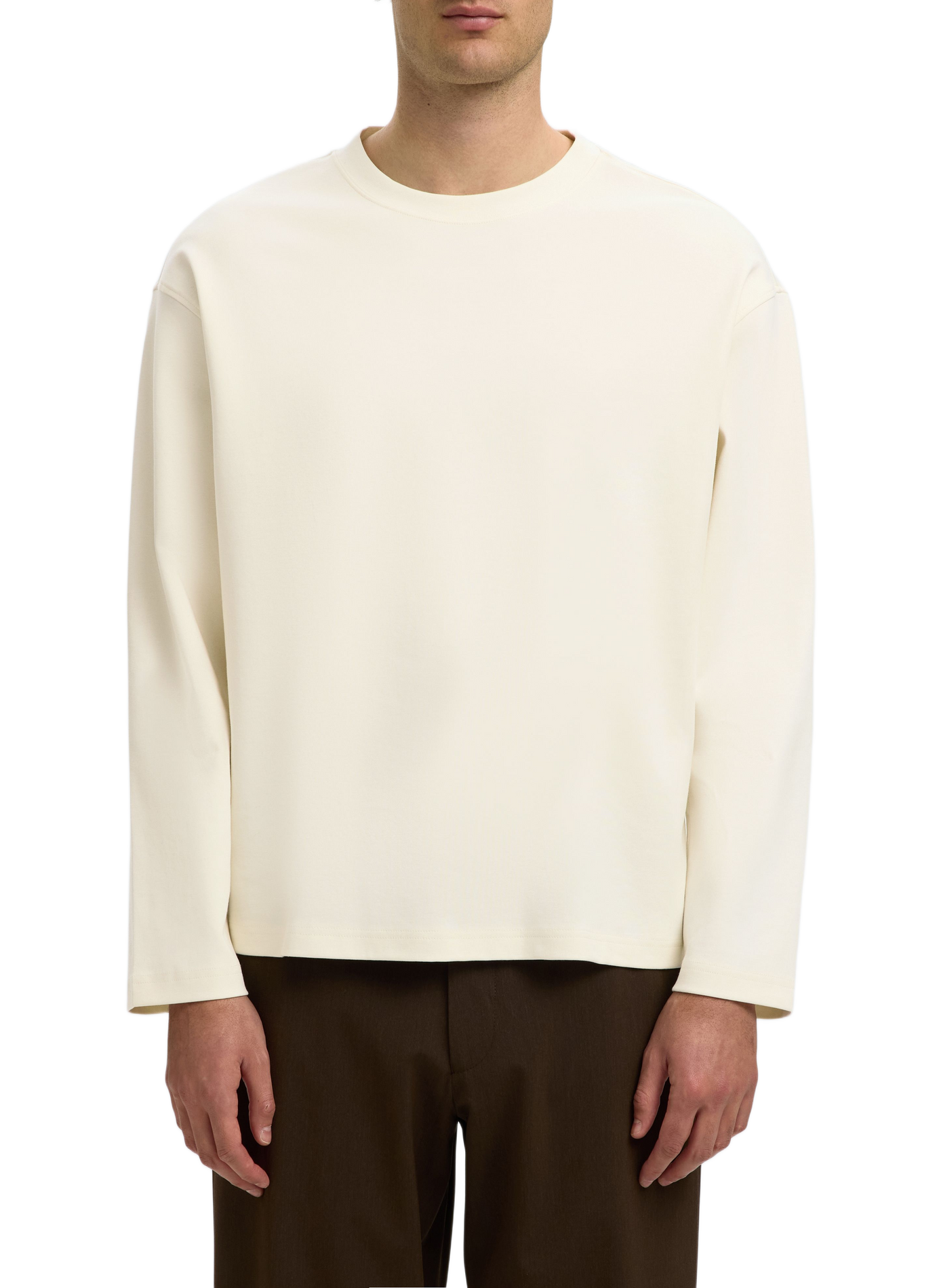 Gerader Rundhals-T-Shirt aus Baumwolle SELECTED Beige