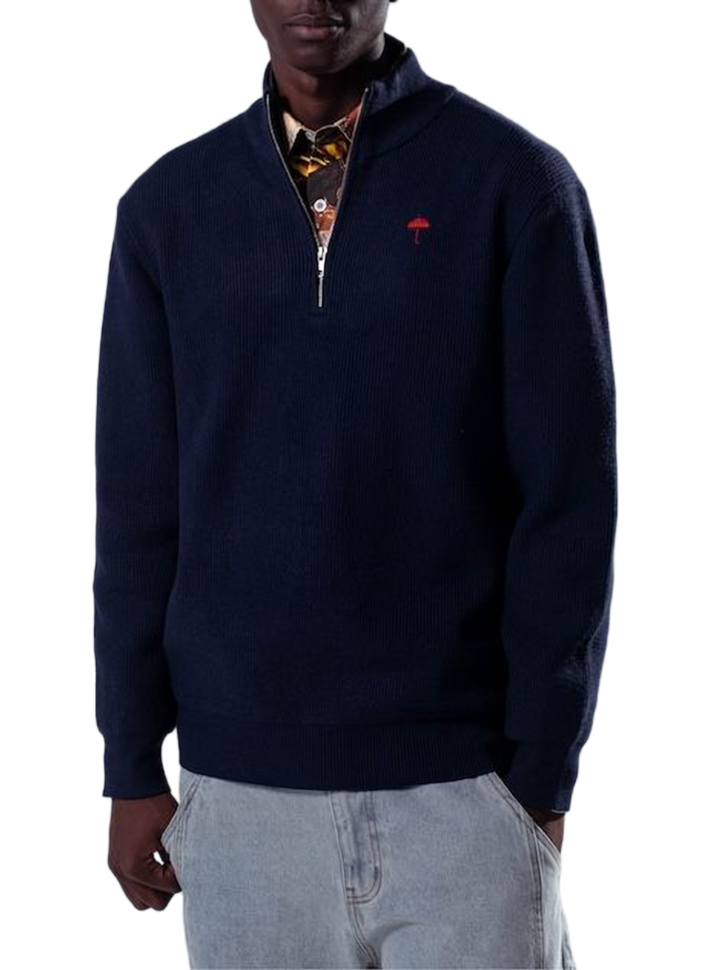 Pullover mit Stehkragen und Reißverschluss in Uni-Farbe HELAS CAPS Blau