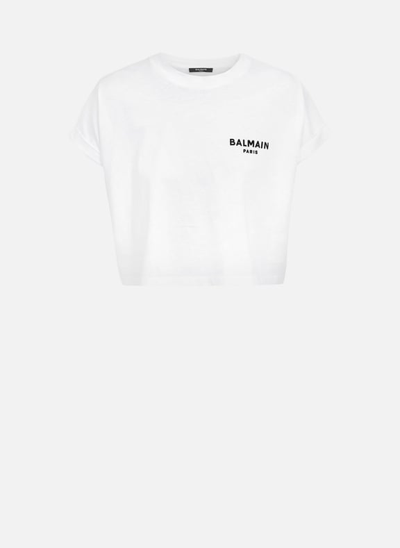 T-shirt court à logo floqué Blanc by BALMAIN BALMAIN T-shirt court à logo floqué Blanc