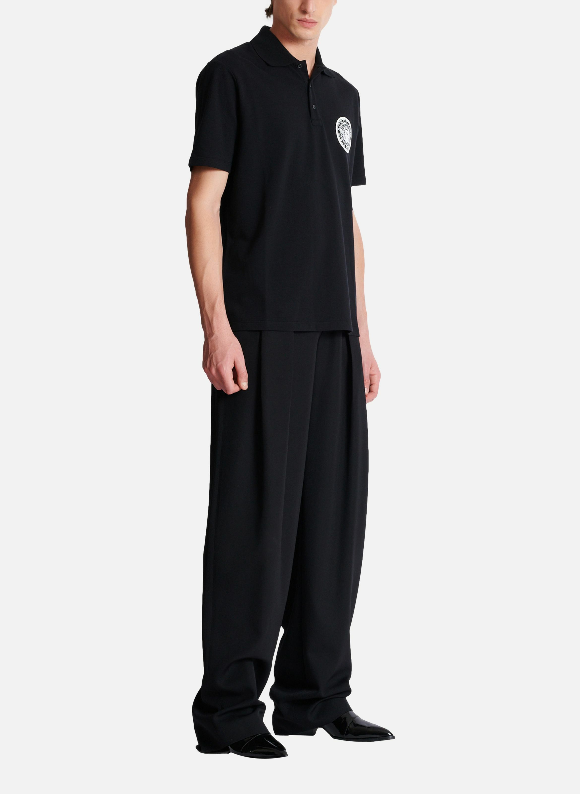 Polo en coton imprimé « coin » BALMAIN Noir