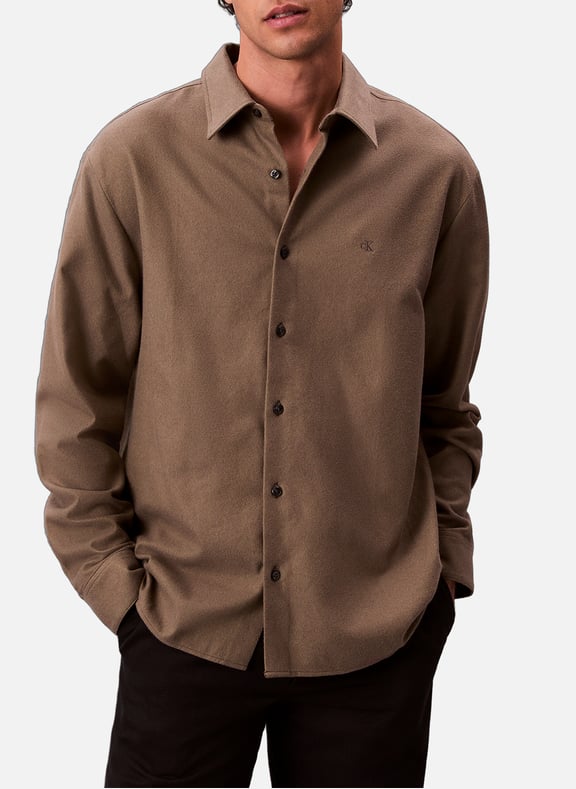 Regular fit cotton shirt Khaki by CALVIN KLEIN CALVIN KLEIN Regular fit cotton shirt Khaki