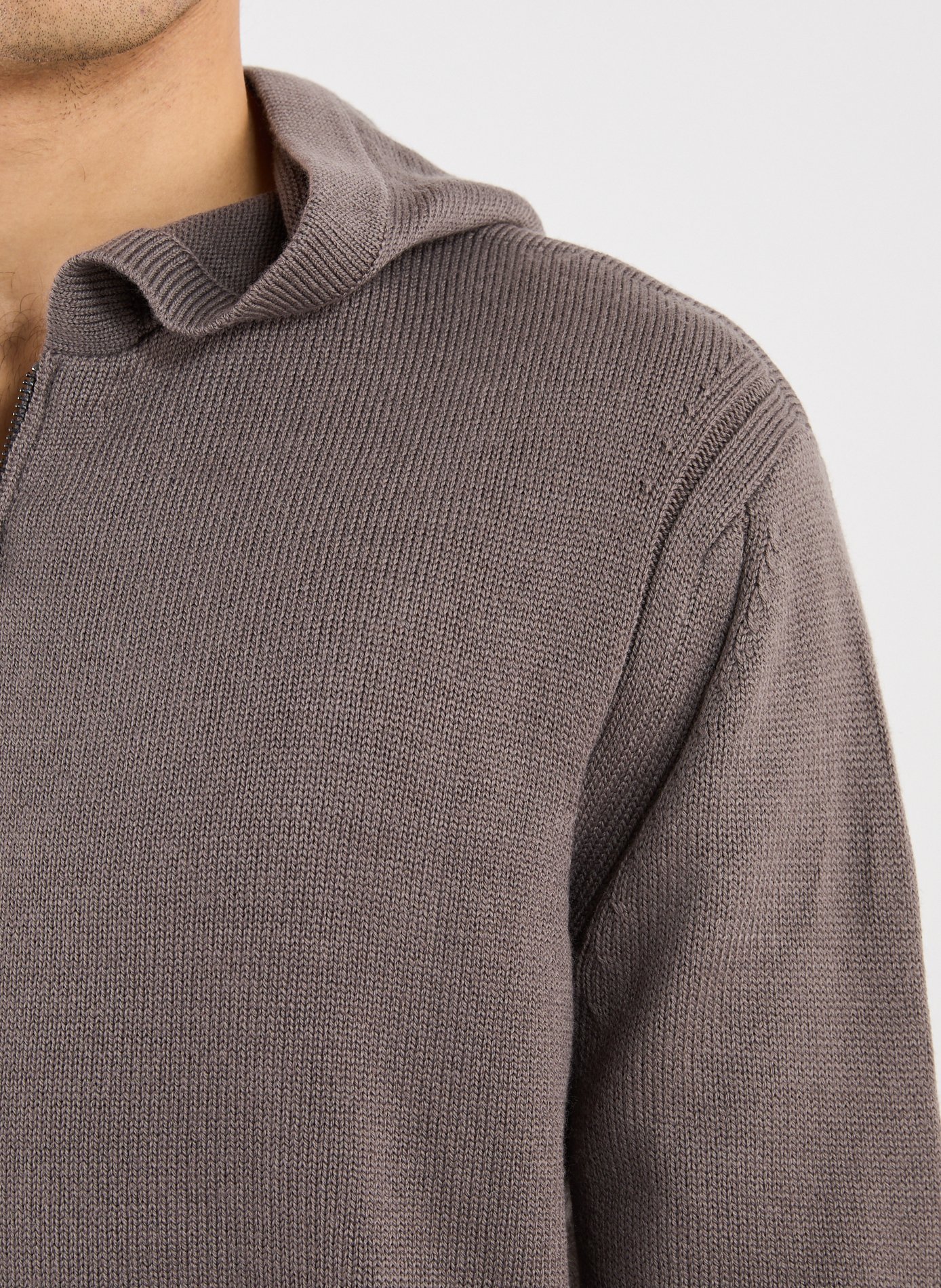 Gilet à capuche en laine et coton mélangés Marron