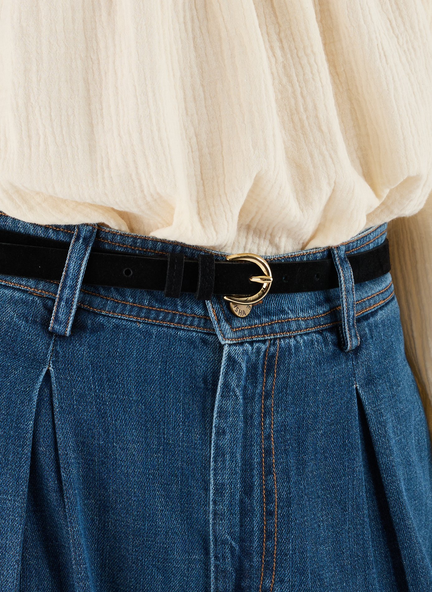 Ceinture fine en cuir suédé SAISON 1865 Noir