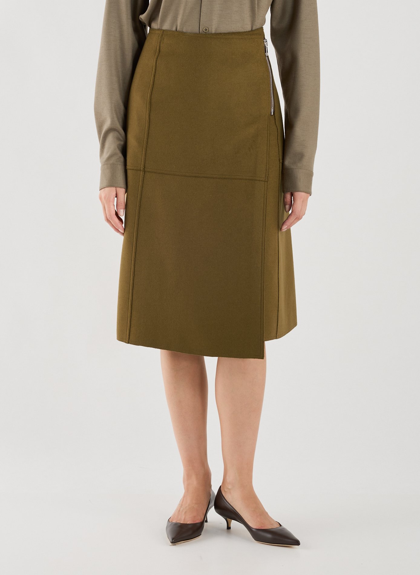 TELA Jupe zippée en laine mélangée Vert