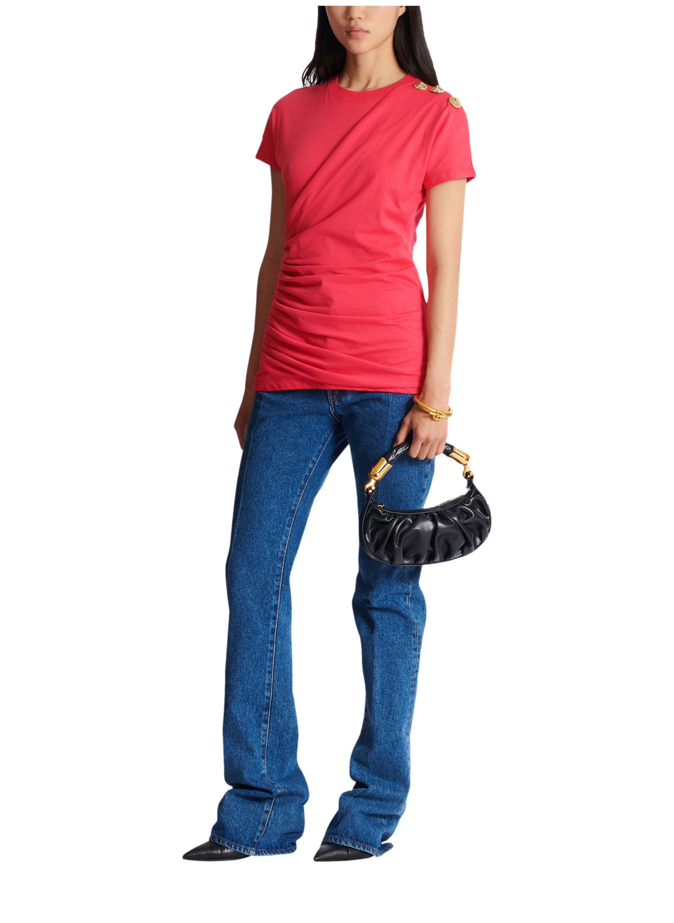 T-shirt drapé avec boutons BALMAIN Rose
