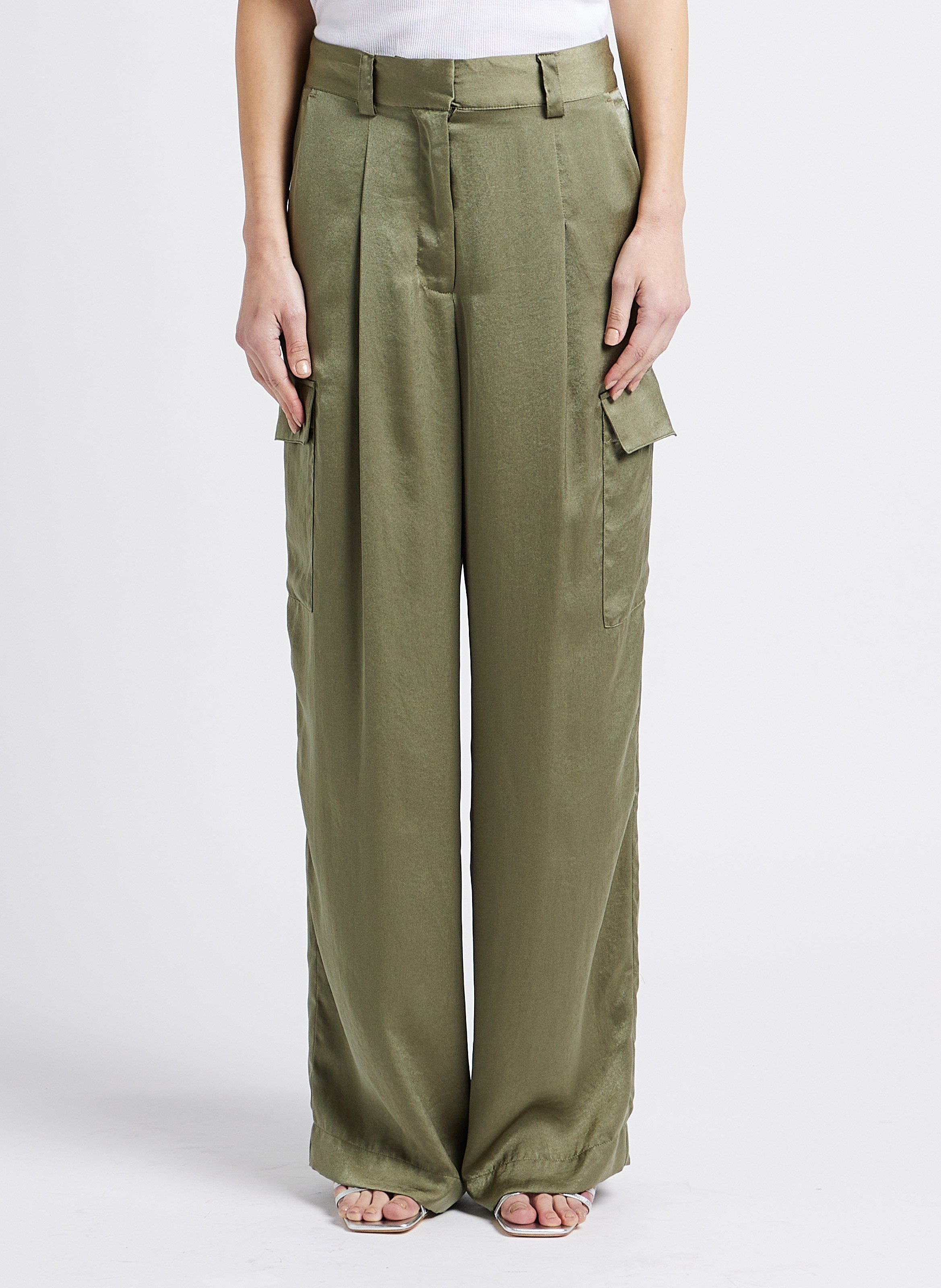 Pantalon large effet satiné cary BA&SH Kaki