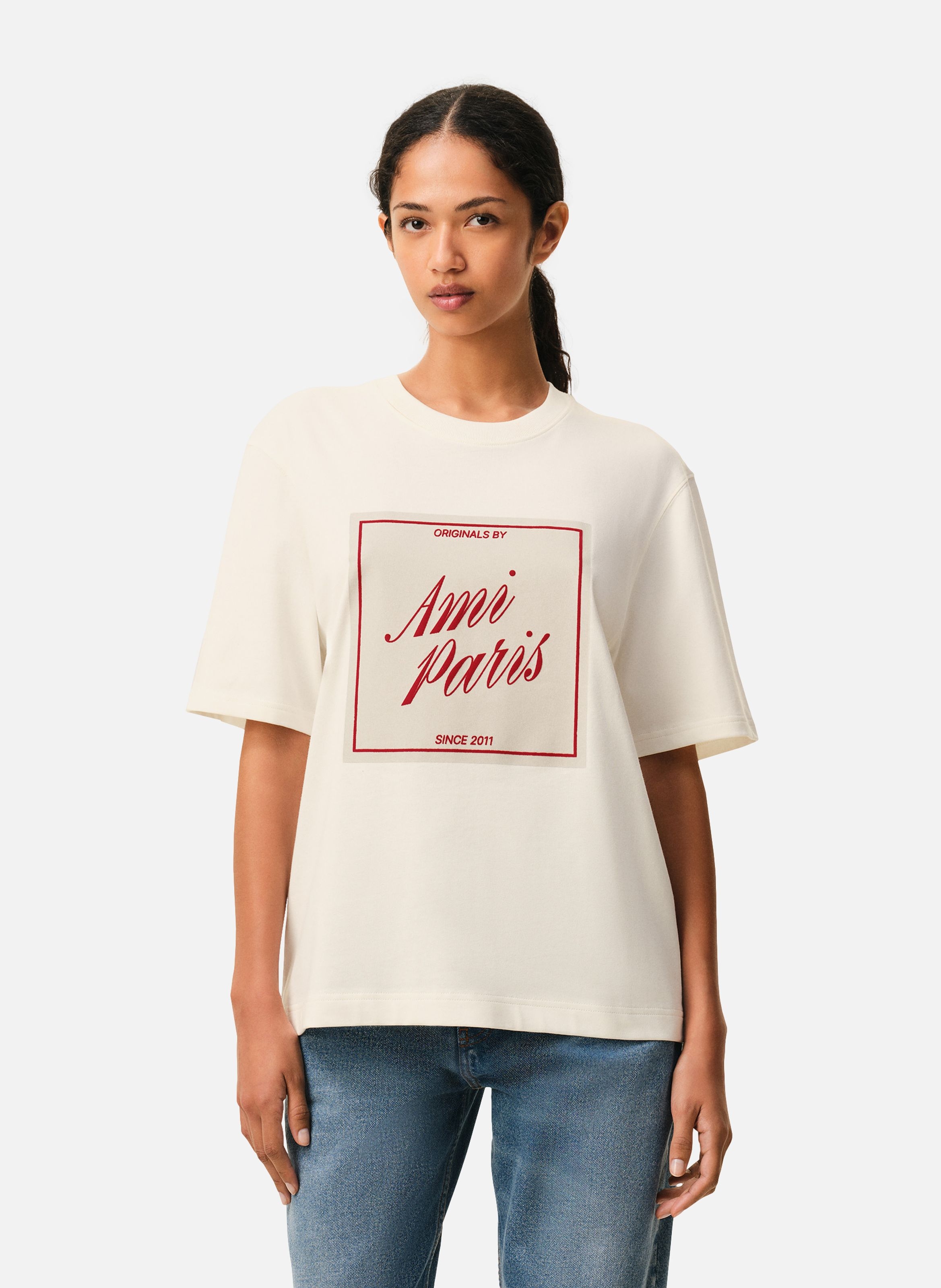 T-shirt imprimé ami paris héritage unisexe en coton AMI PARIS Blanc