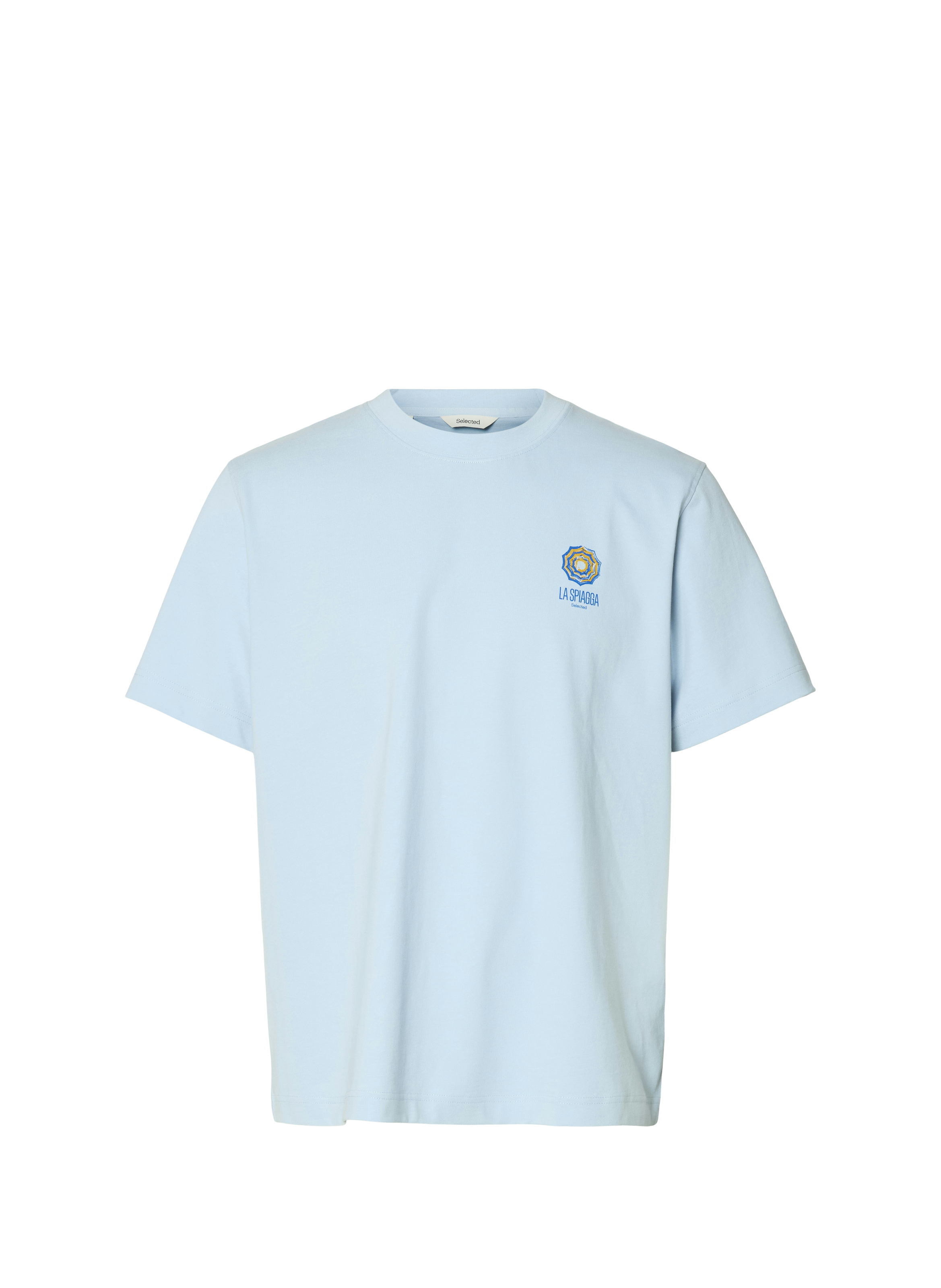 Cotton round-neck T-shirt SELECTED Blue