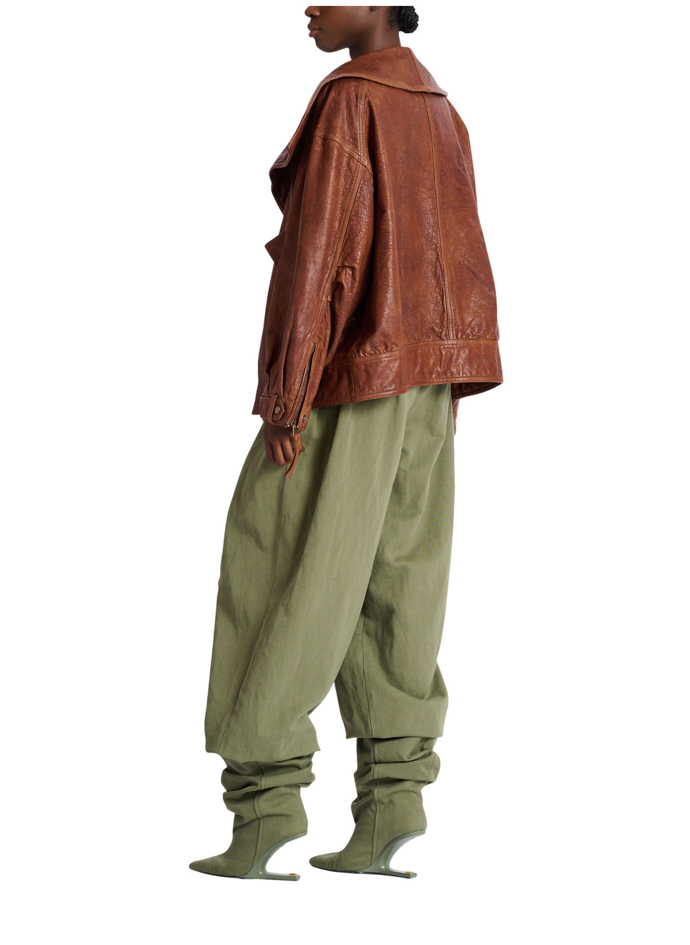 Bomber en cuir d’agneau BALMAIN Marron