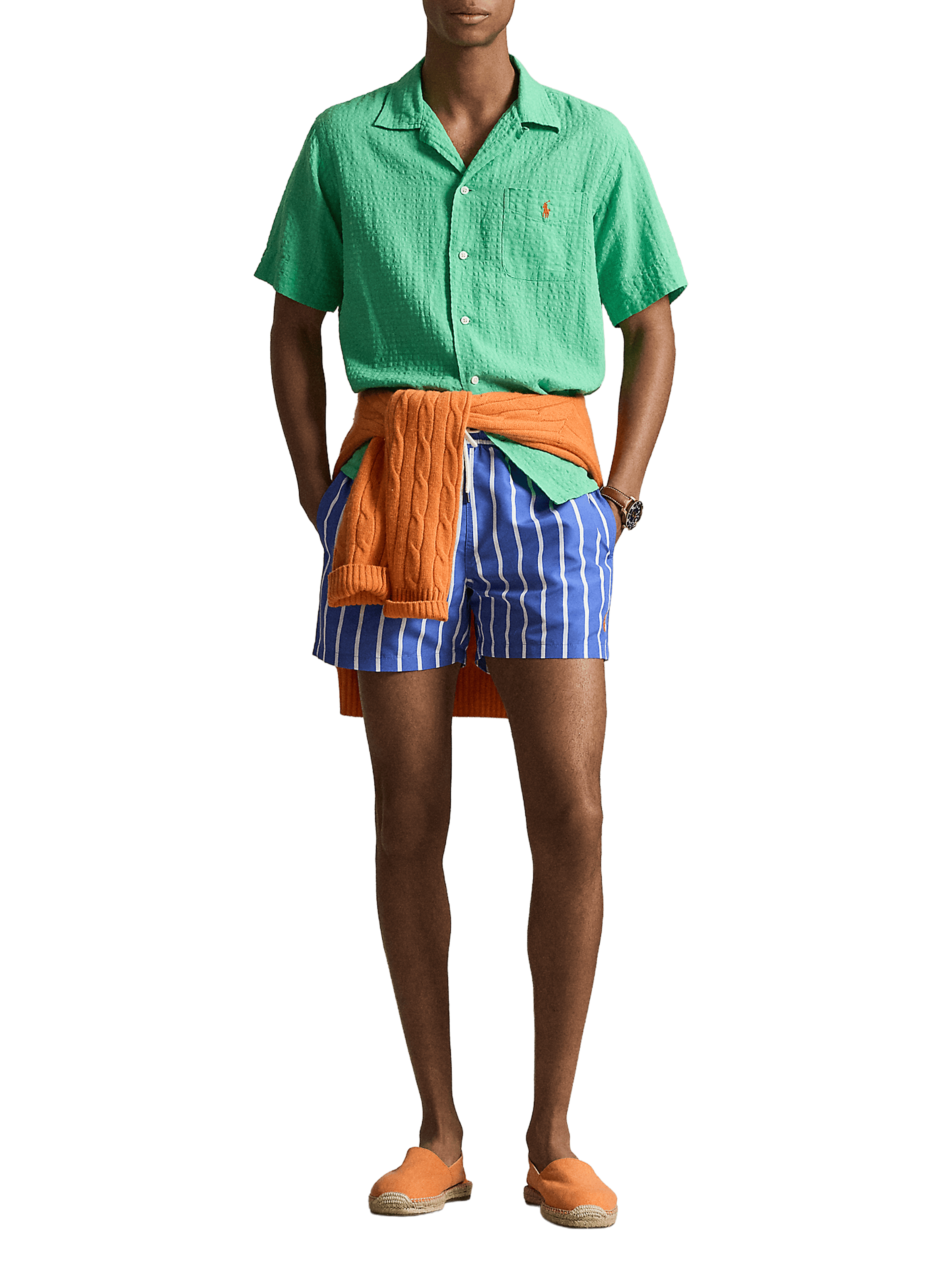 Short droit rayé à logo brodé POLO RALPH LAUREN Bleu