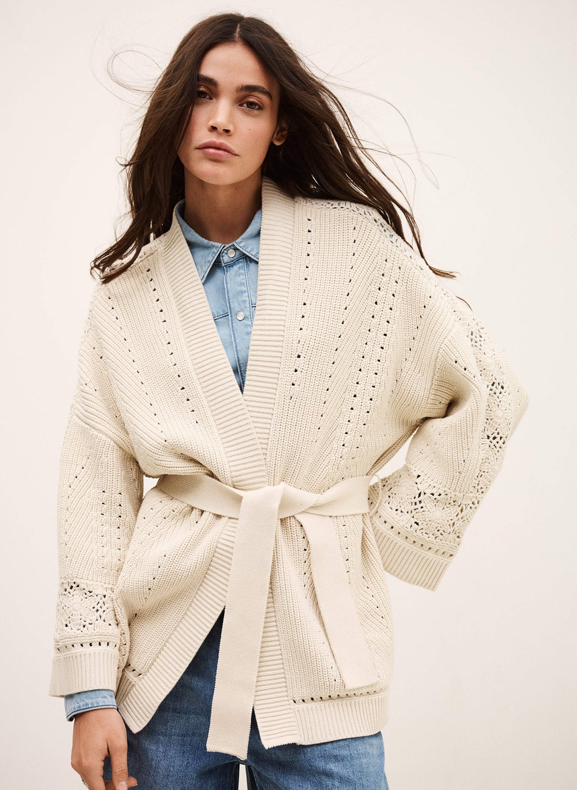 Cardigan col châle en coton perine BA&SH Beige