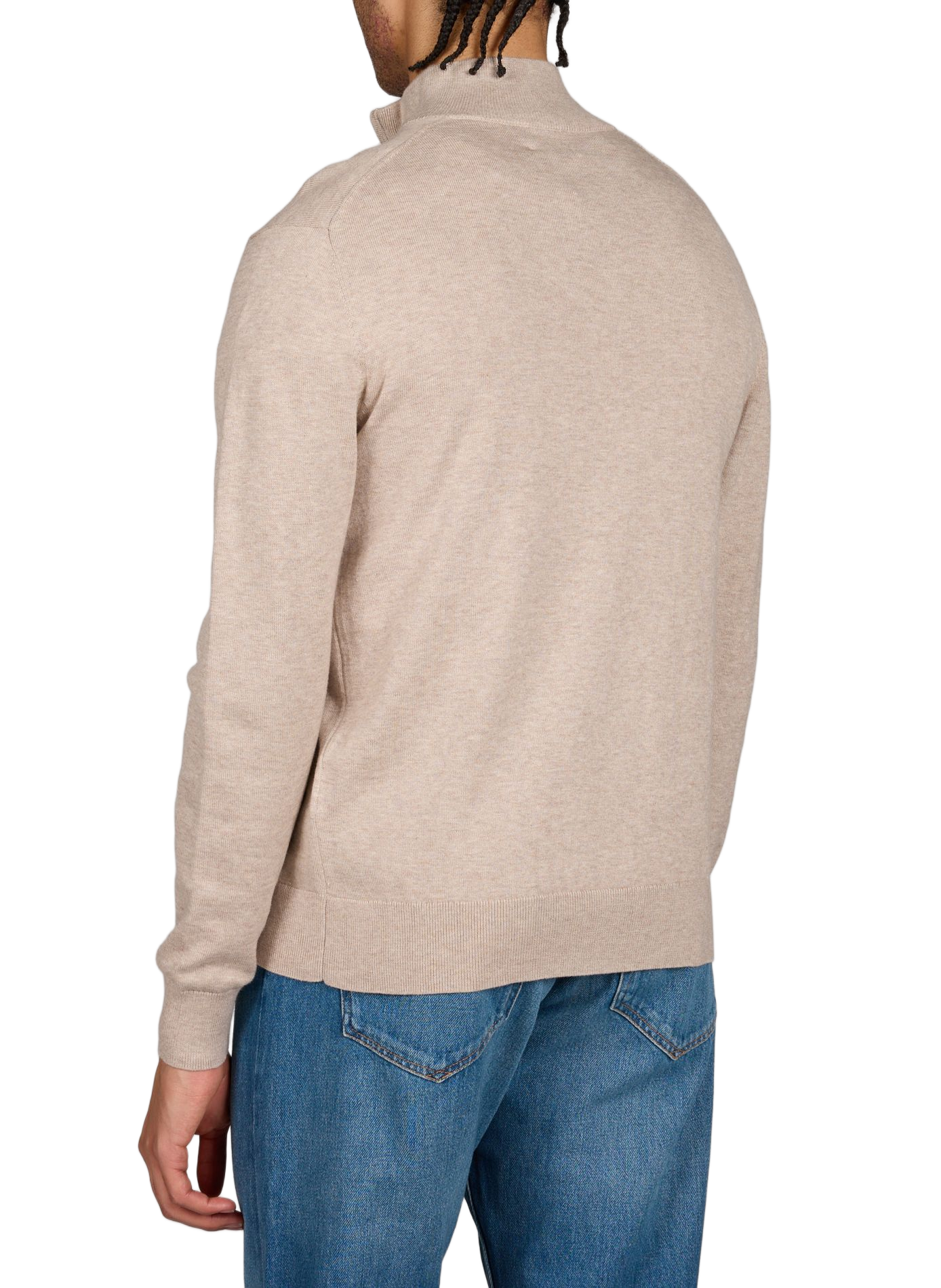 Pull col zippé en coton HACKETT Beige