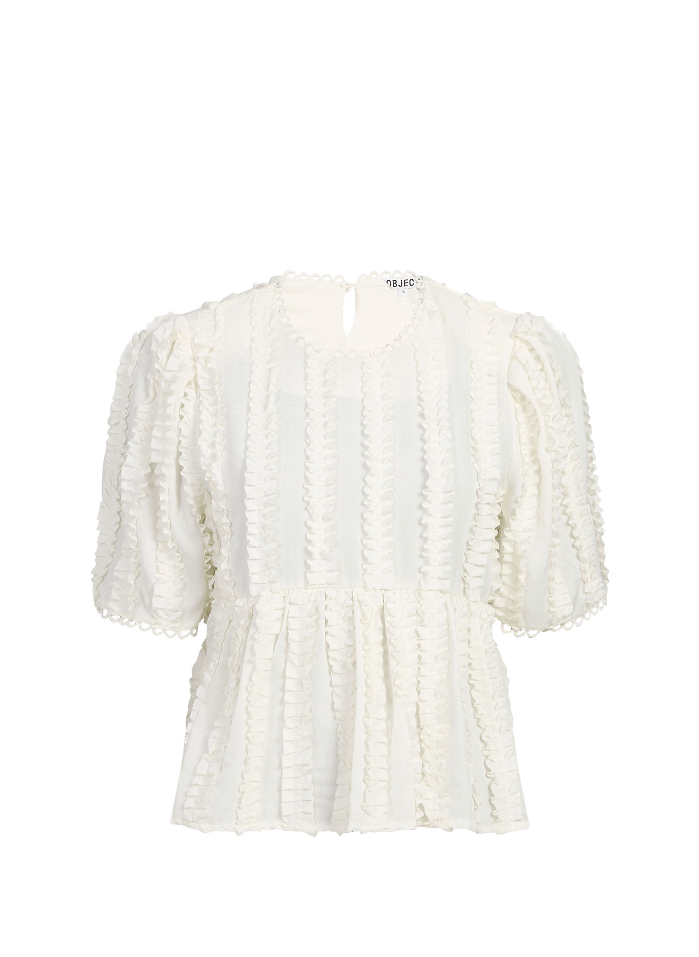 Top à volants à col rond festonné OBJECT Beige