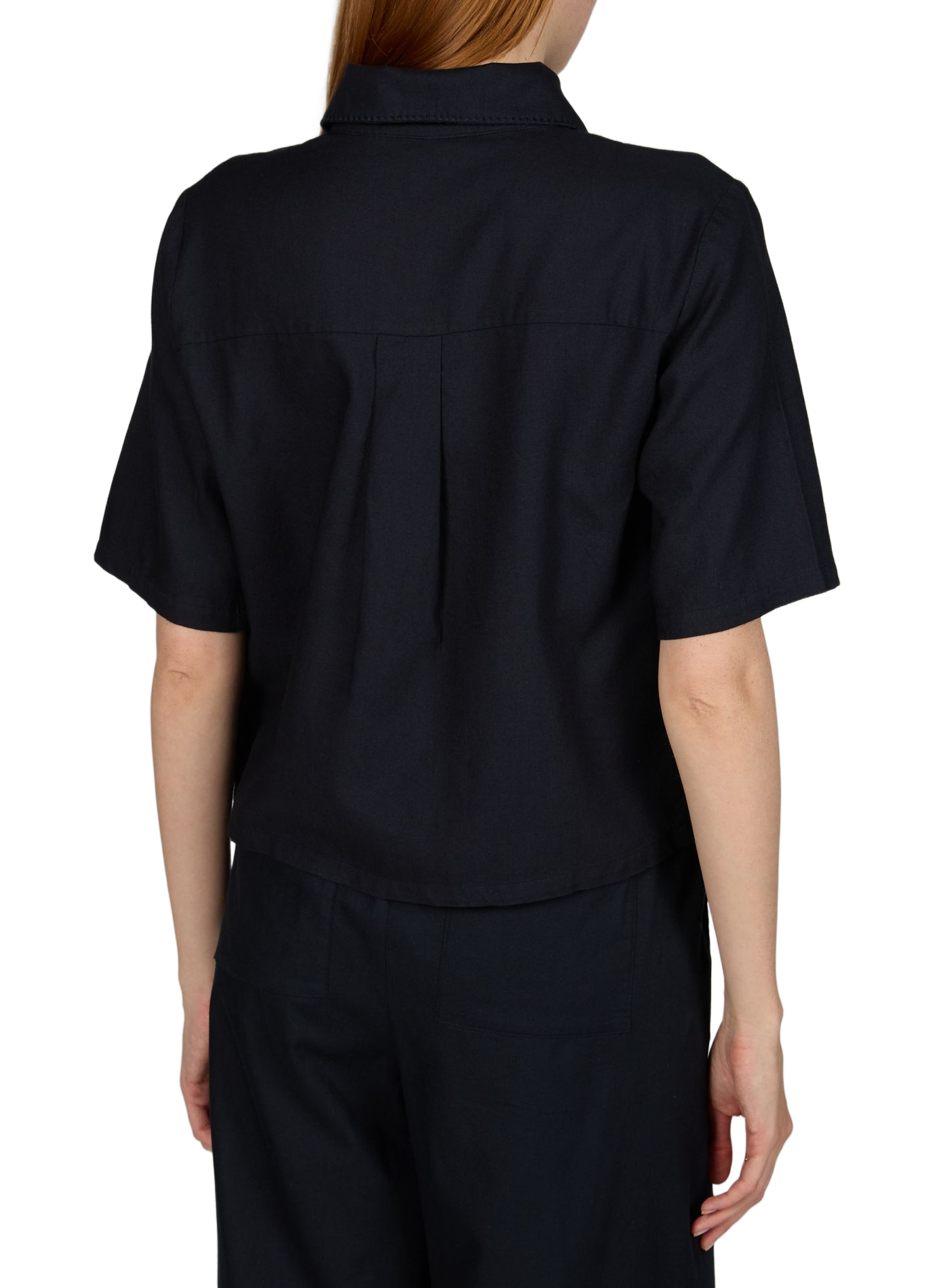 Chemise manches courtes brodée en coton THINKING MU Bleu