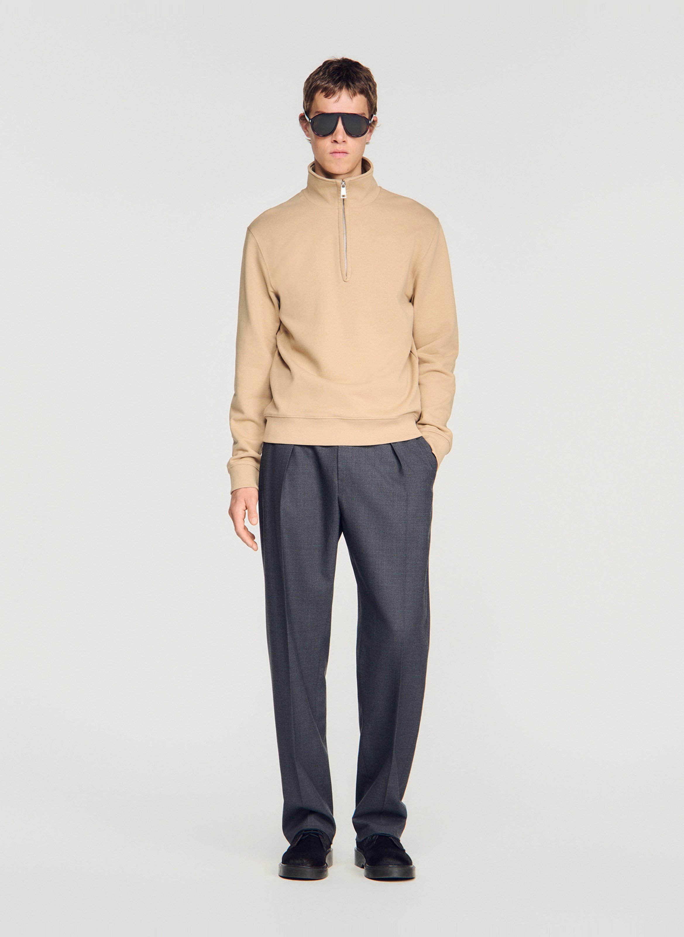 Sweat droit col montant en coton SANDRO Marron