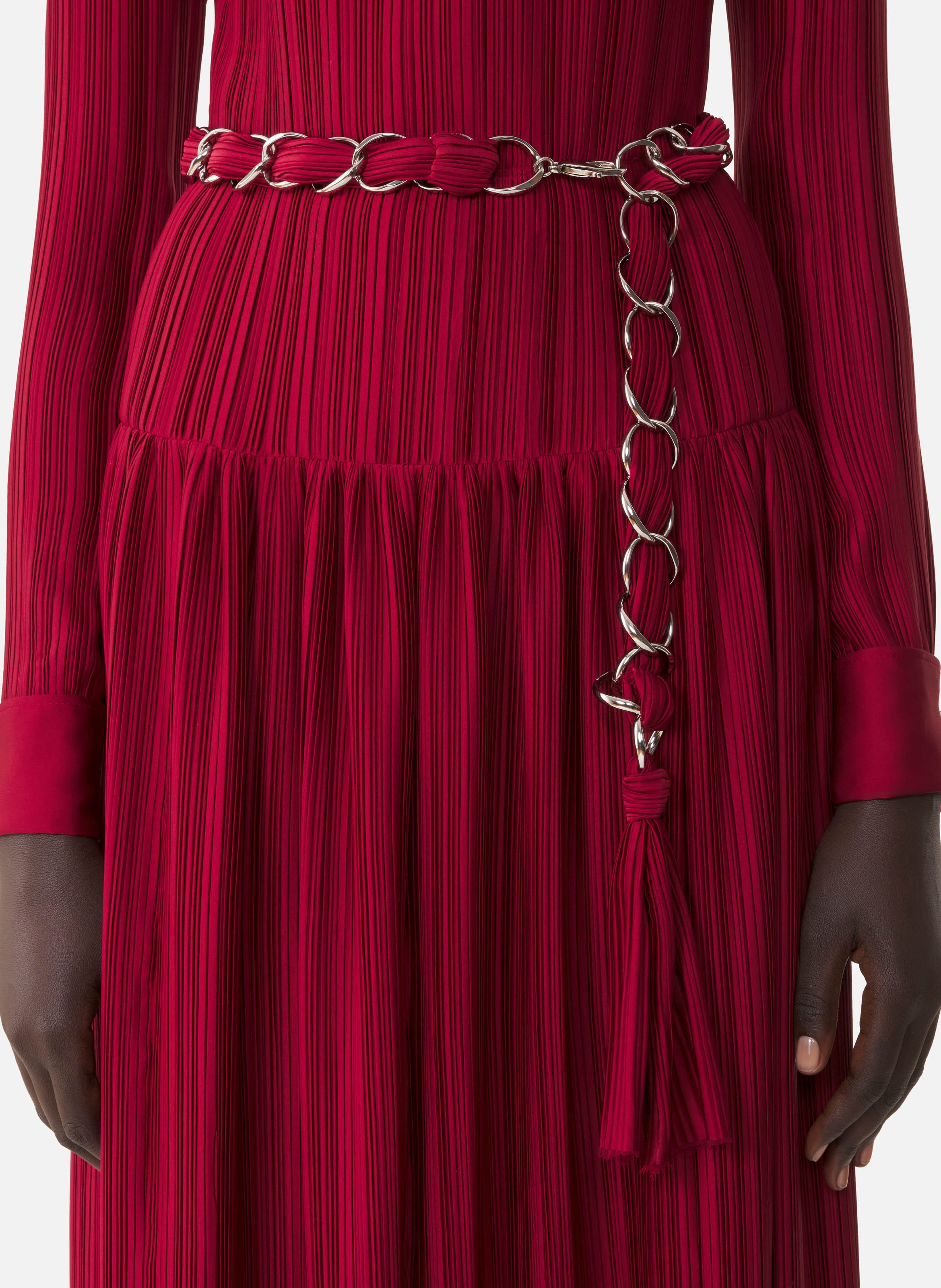 Robe longue en charmeuse plissée LANVIN Rouge