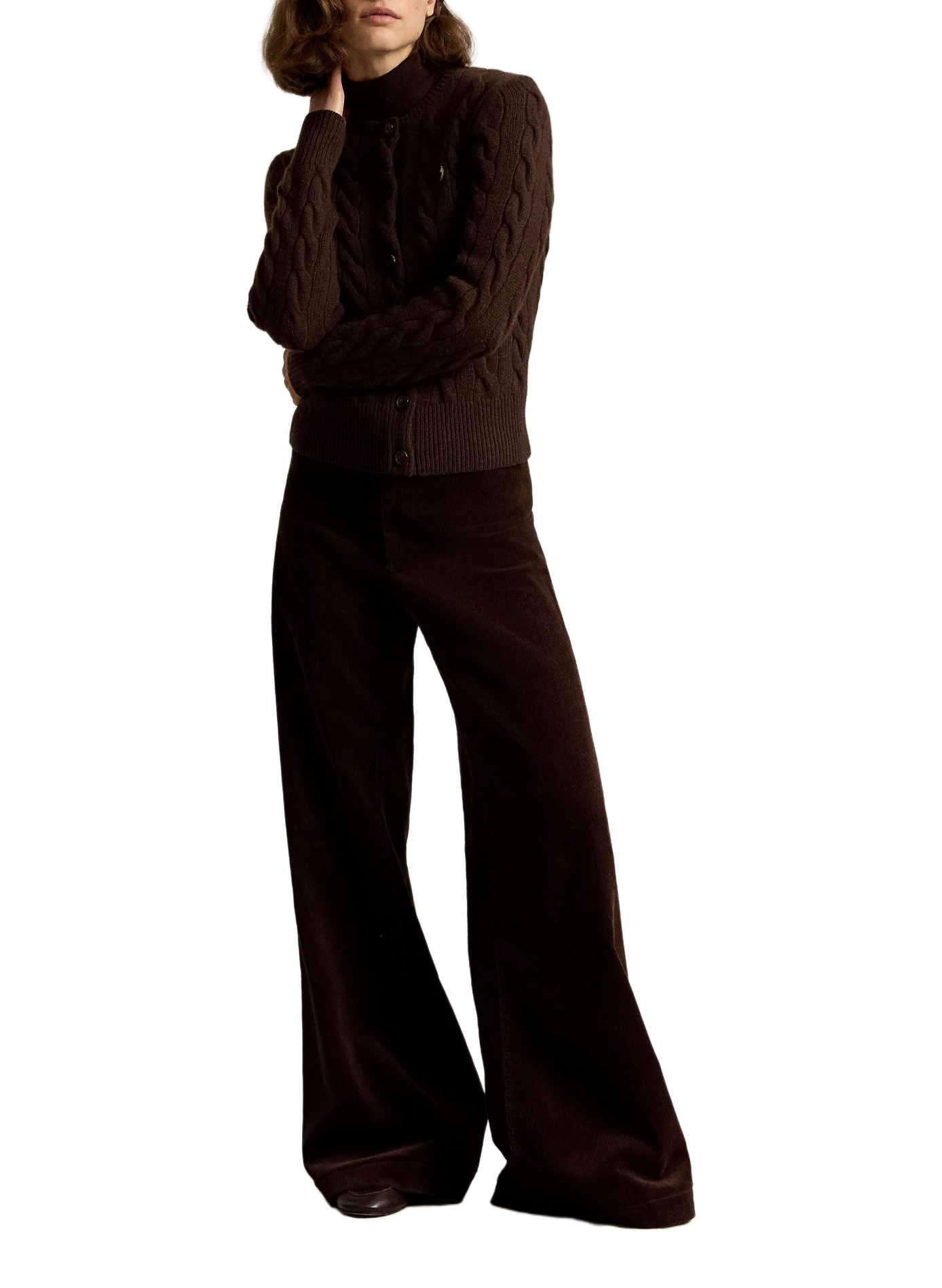 Round neck cardigan in wool and cashmere POLO RALPH LAUREN Brown