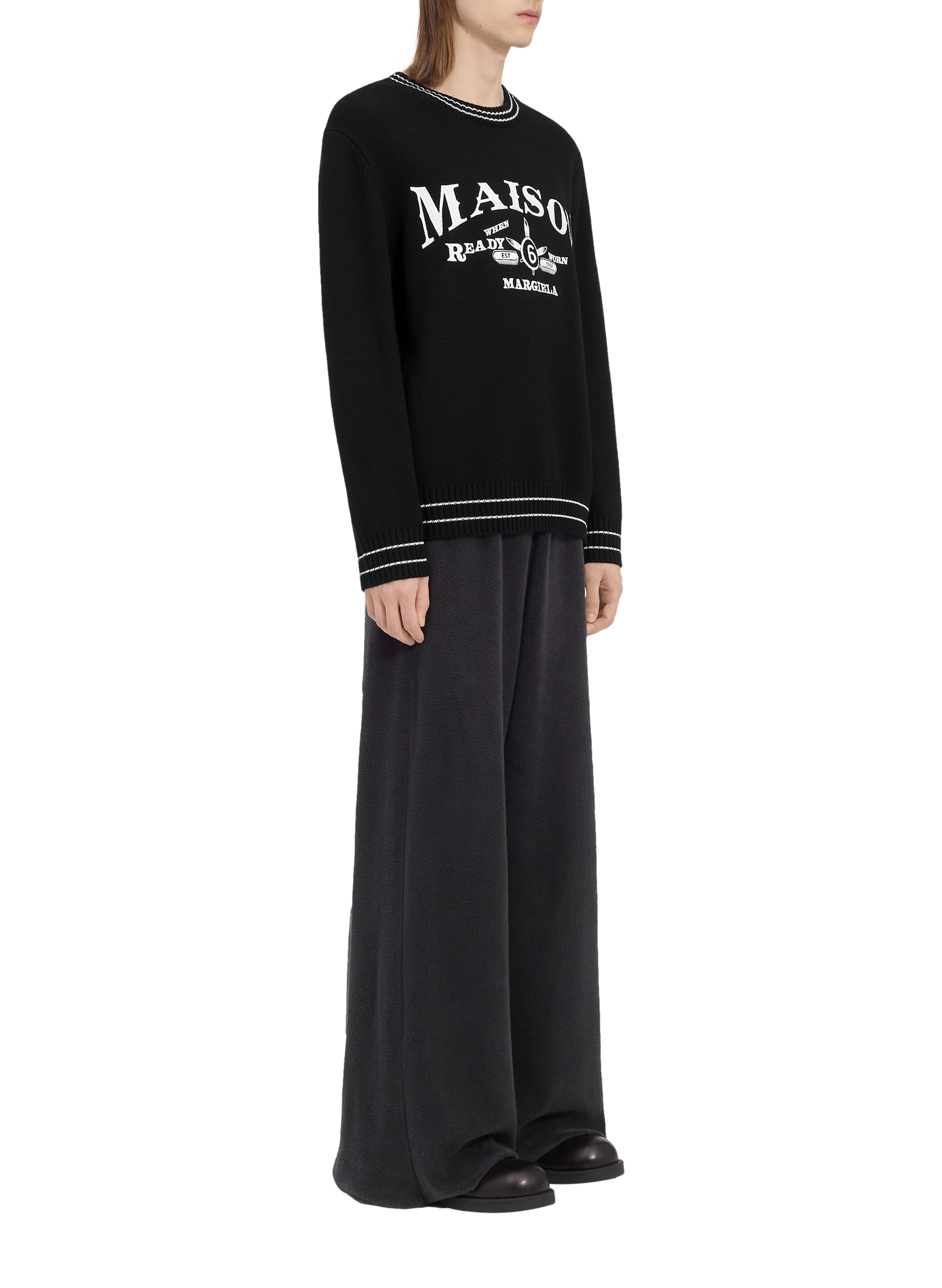 Pull droit à inscription devant MAISON MARGIELA Noir
