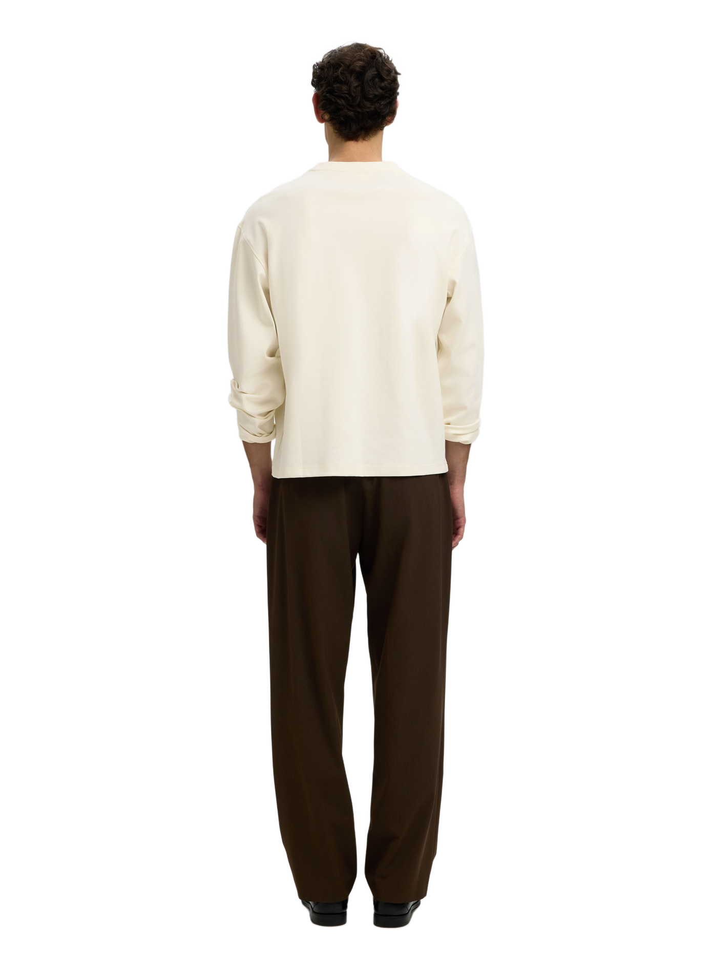 Gerader Rundhals-T-Shirt aus Baumwolle SELECTED Beige