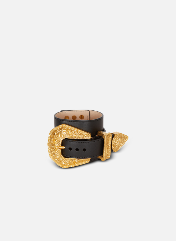 Bracelet western en cuir et métal doré BALMAIN
