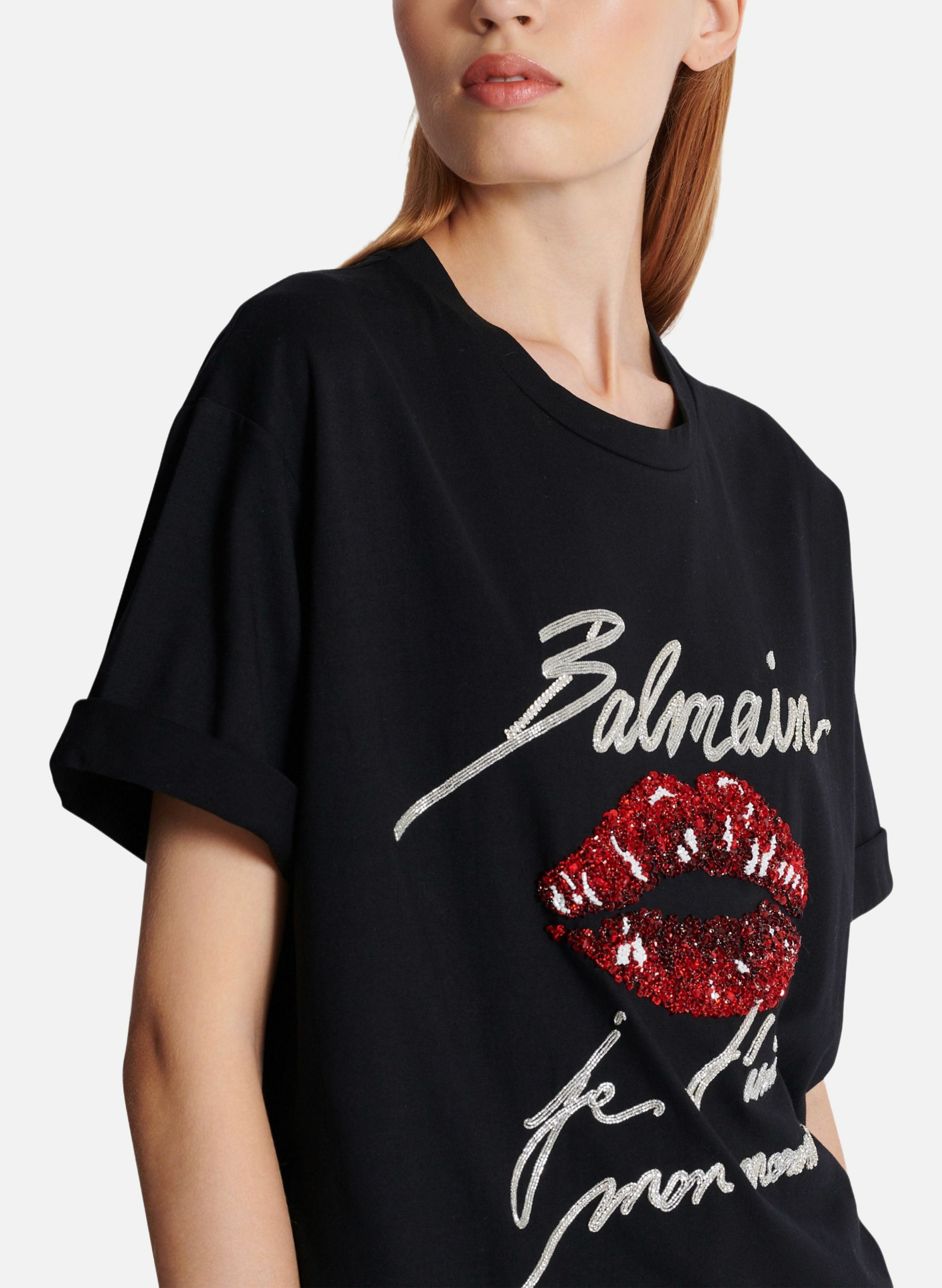 T-shirt à manches courtes brodé kiss BALMAIN Noir