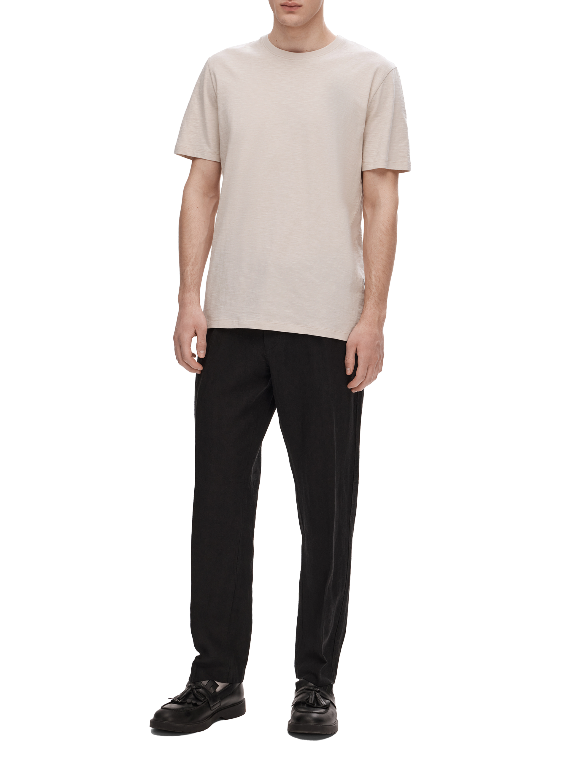 Straight-fit cotton T-shirt SELECTED Beige