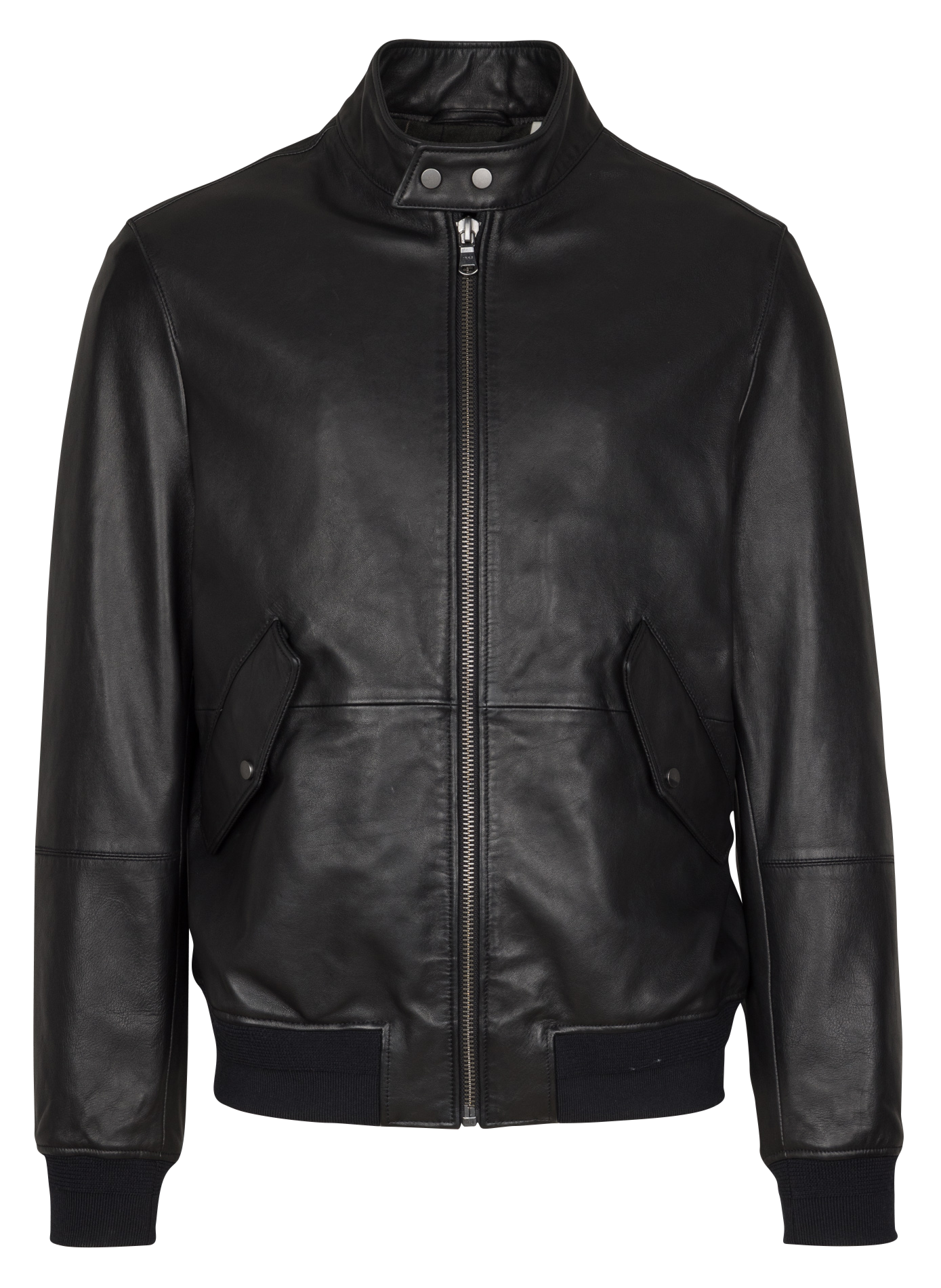 Blouson droit col officier en cuir IKKS Noir