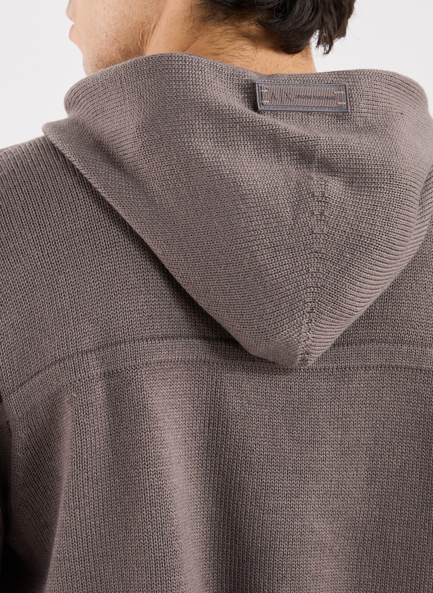 Gilet à capuche en laine et coton mélangés Marron